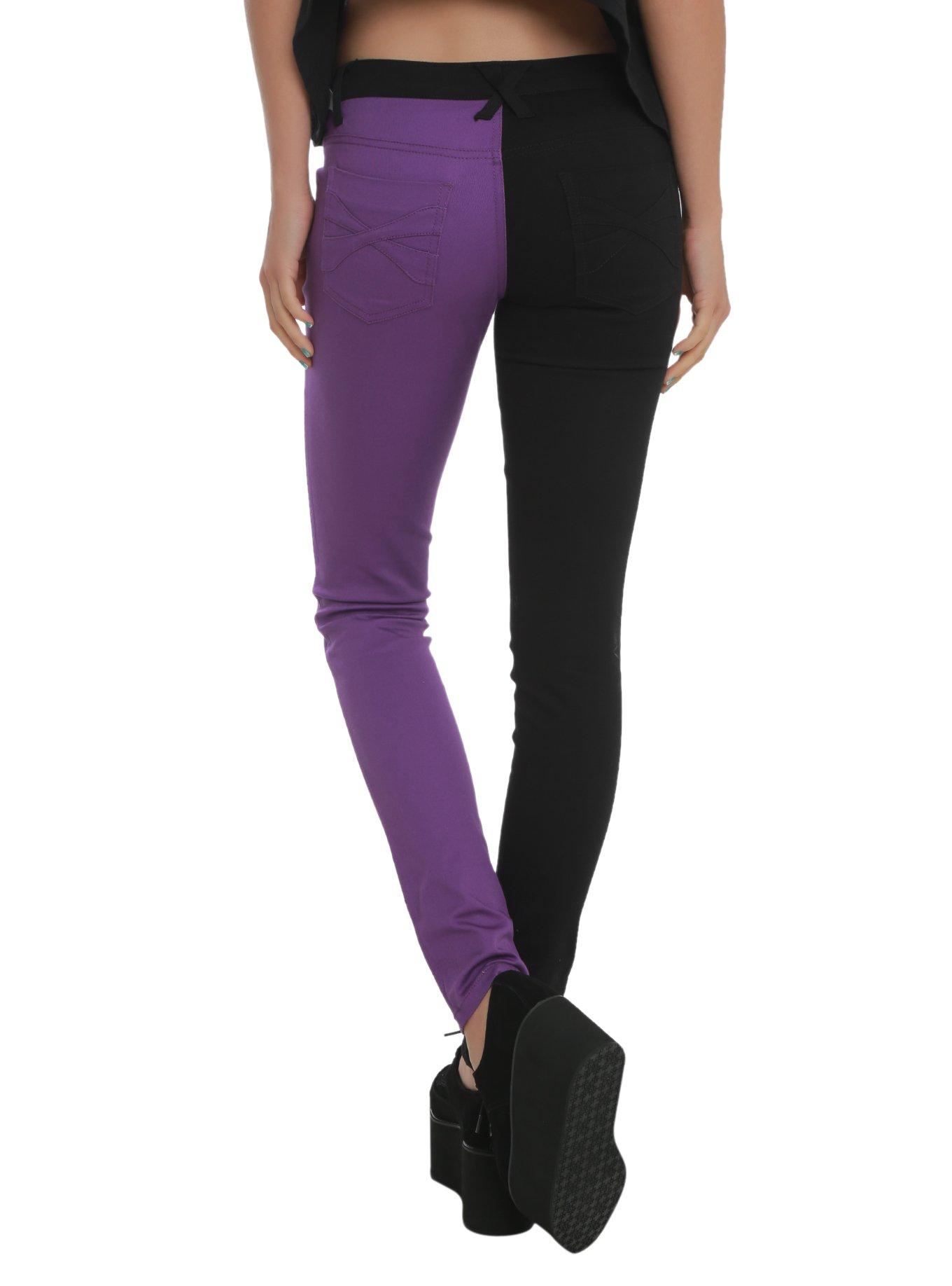Royal Bones Purple And Black Split Leg Skinny Jeans, , alternate