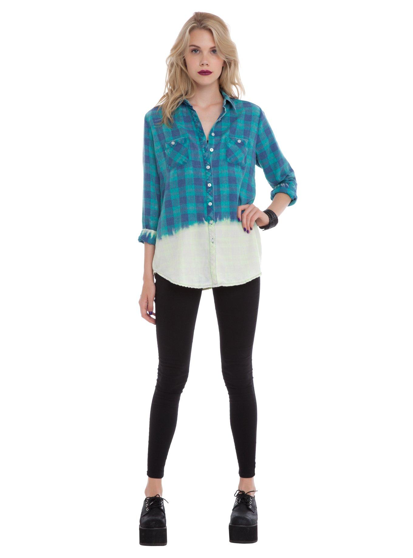 Green Plaid Bleached Out Top, , alternate