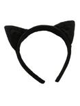 Black Plush Cat Ear Headband, , alternate