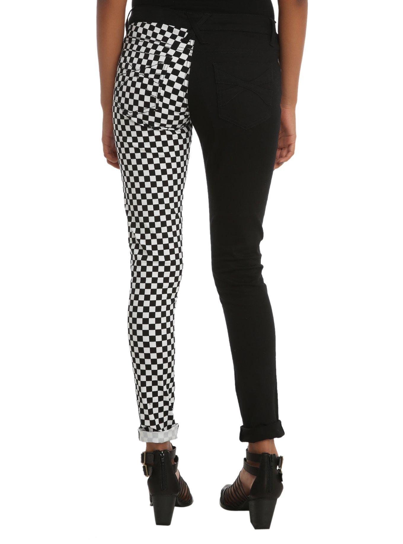 Royal Bones By Tripp Split Leg Black Checkered Skinny Pants, , alternate