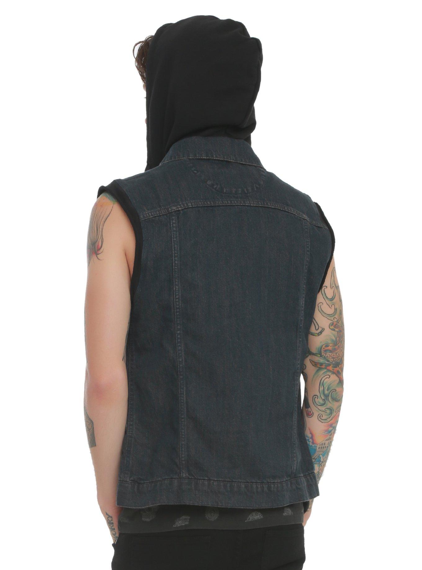 RUDE Indigo Hooded Cap Denim Vest, , alternate