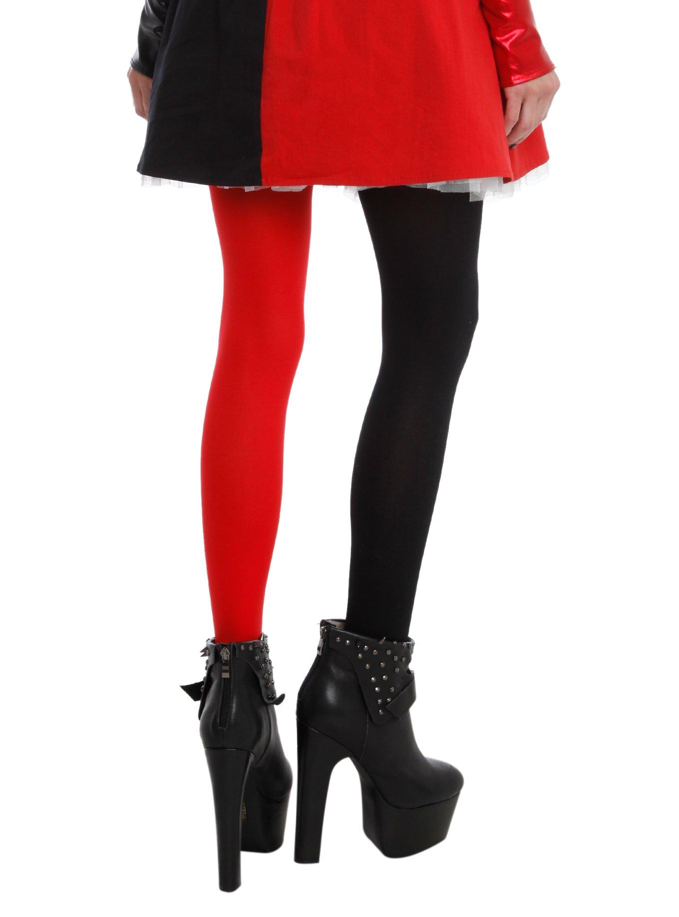 Black & Red Split Leg Tights, , alternate