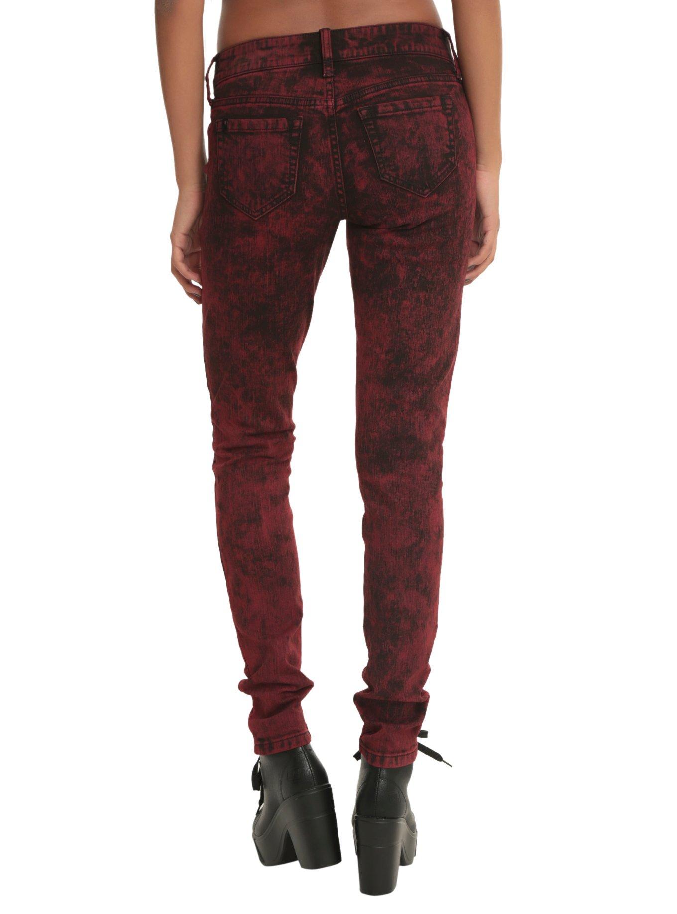 LOVEsick Red Acid Wash Skinny Jeans, , alternate