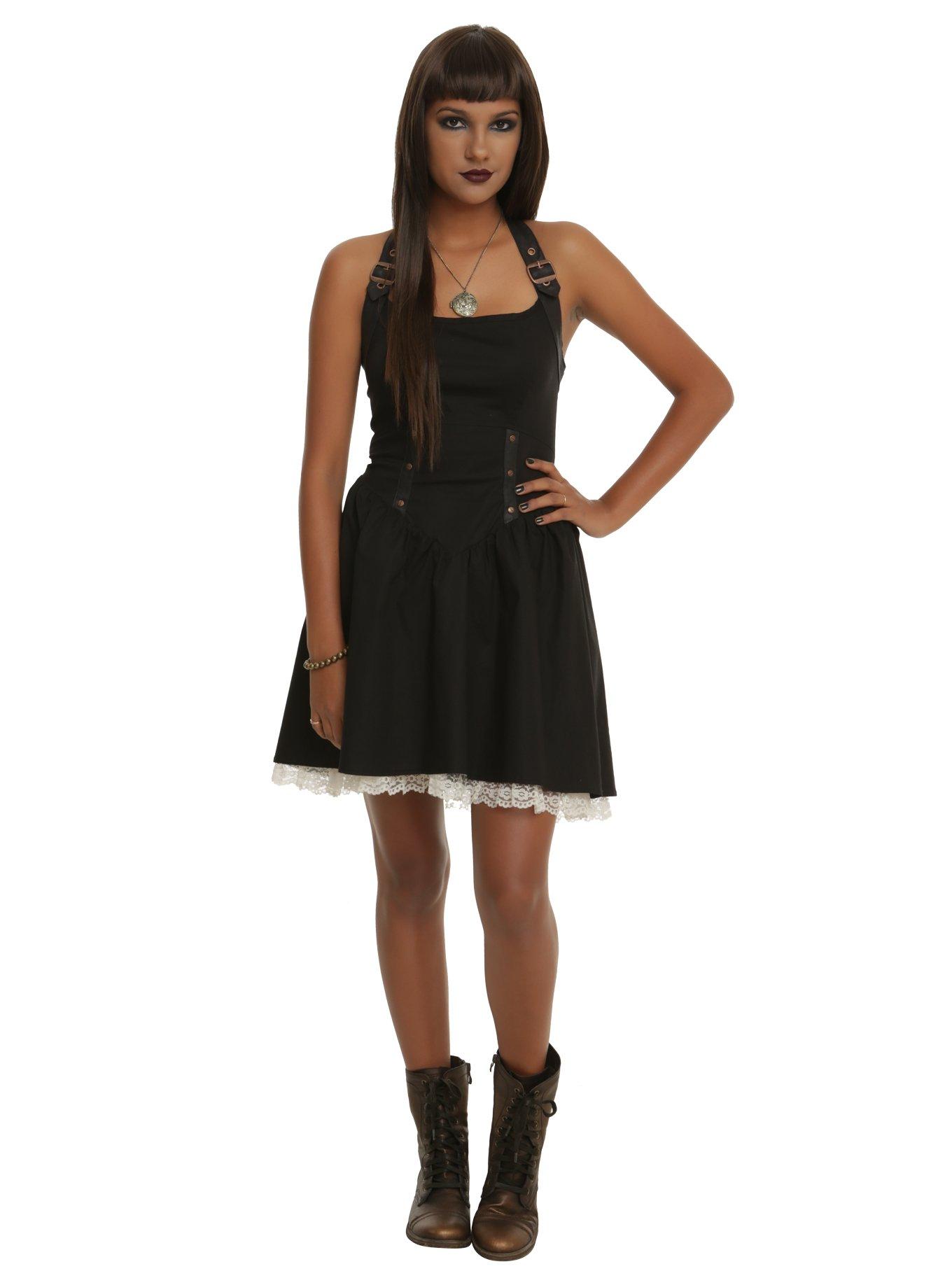 Black Strap Halter Dress, , alternate