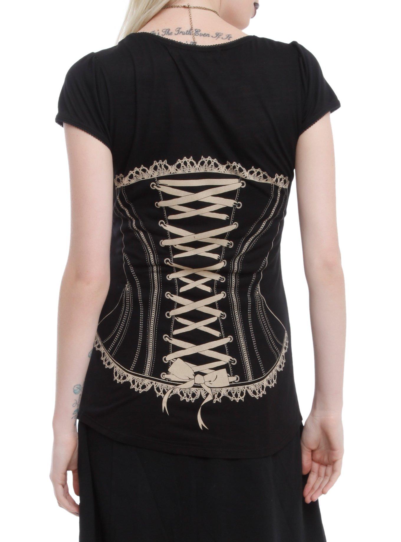 Black Corset Printed Top, , alternate