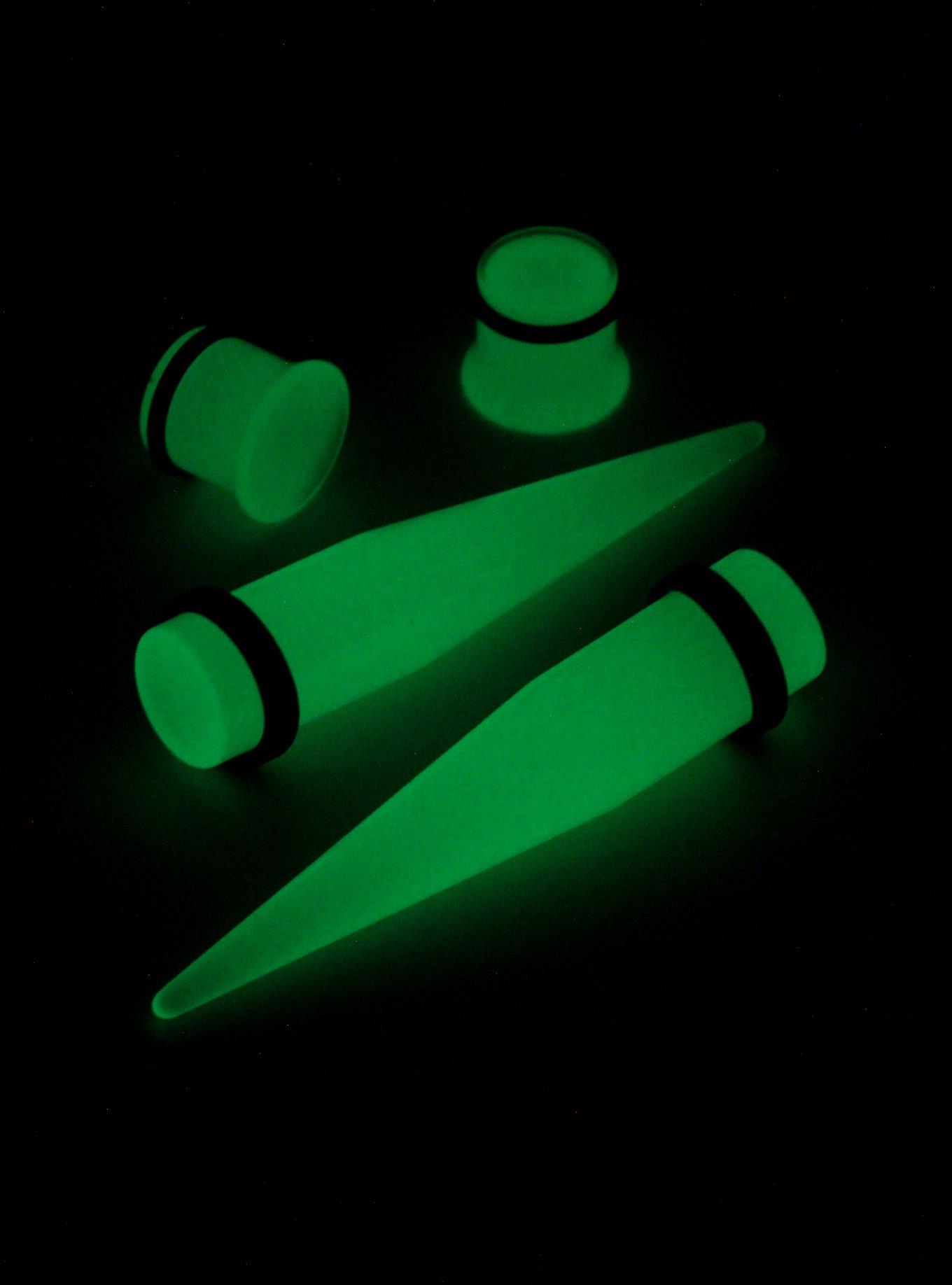 Acrylic Green Glow-In-The-Dark Taper And Plug 4 Pack, , alternate