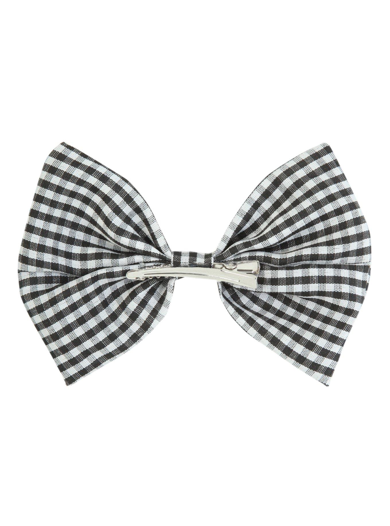 Black & White Gingham Hair Bow, , alternate