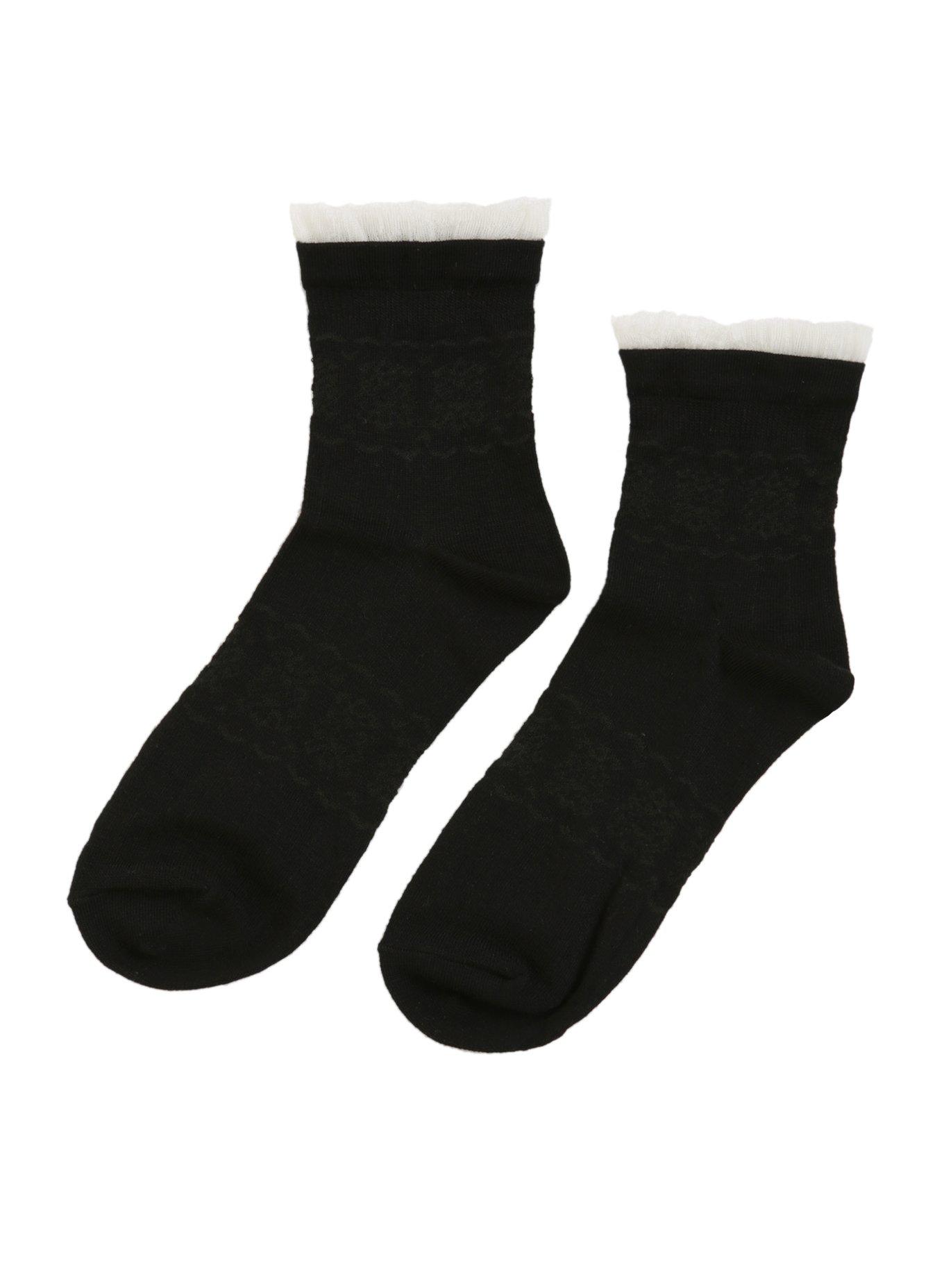 LOVEsick Black White Lace Ankle Socks, , alternate