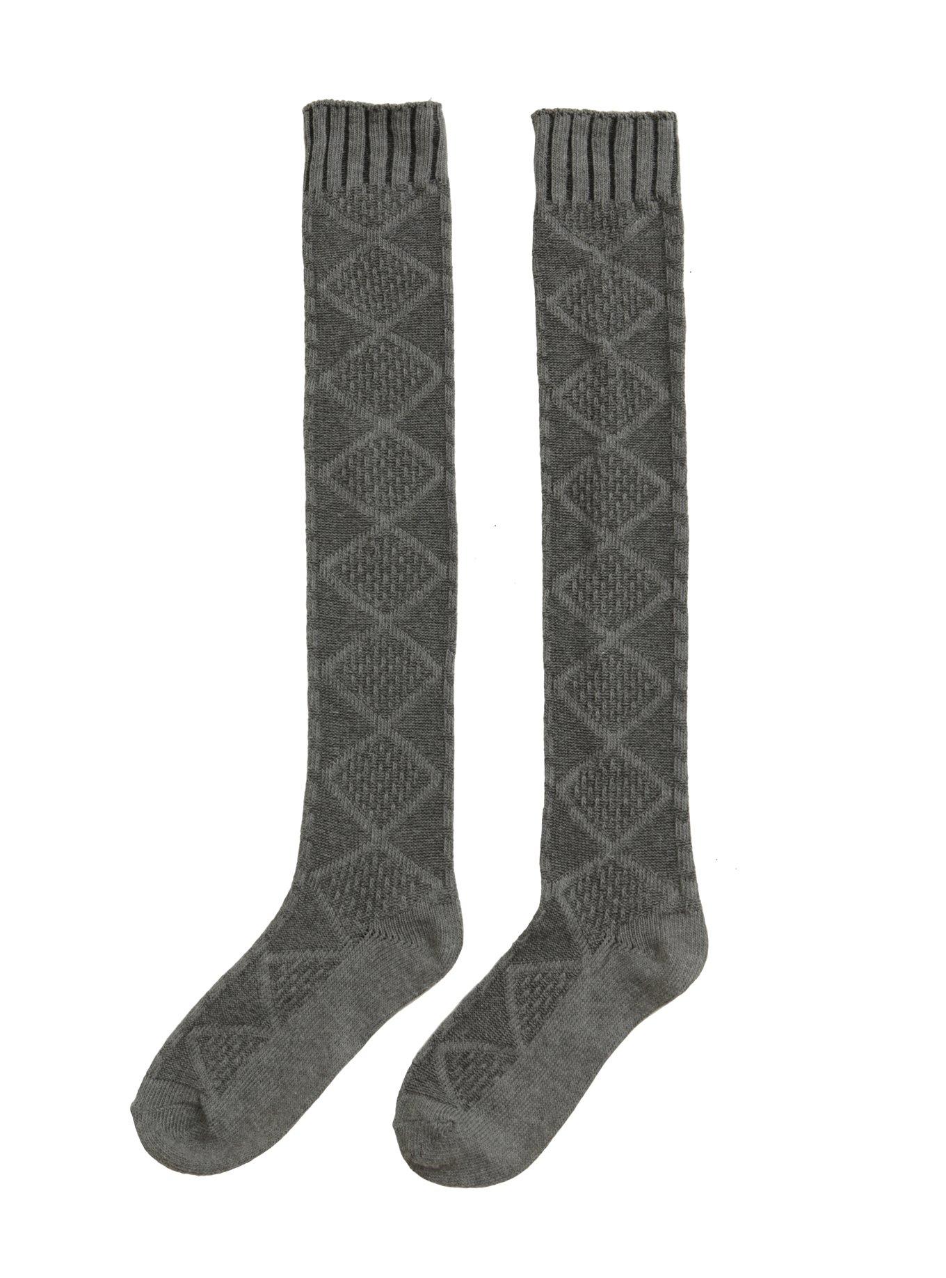 LOVEsick Grey Sweater Knit Over-The-Knee Socks, , alternate
