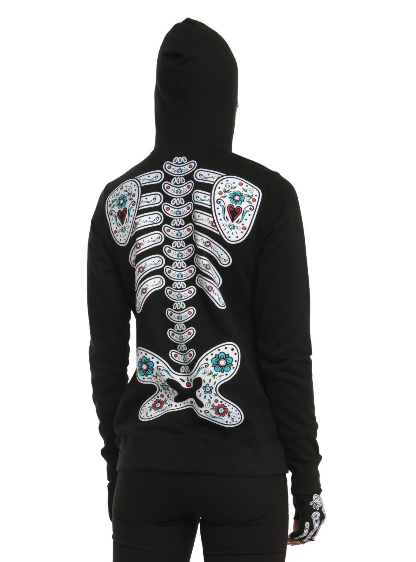 Glow-In-The-Dark Sugar Skull Girls Full Zip Hoodie, , alternate