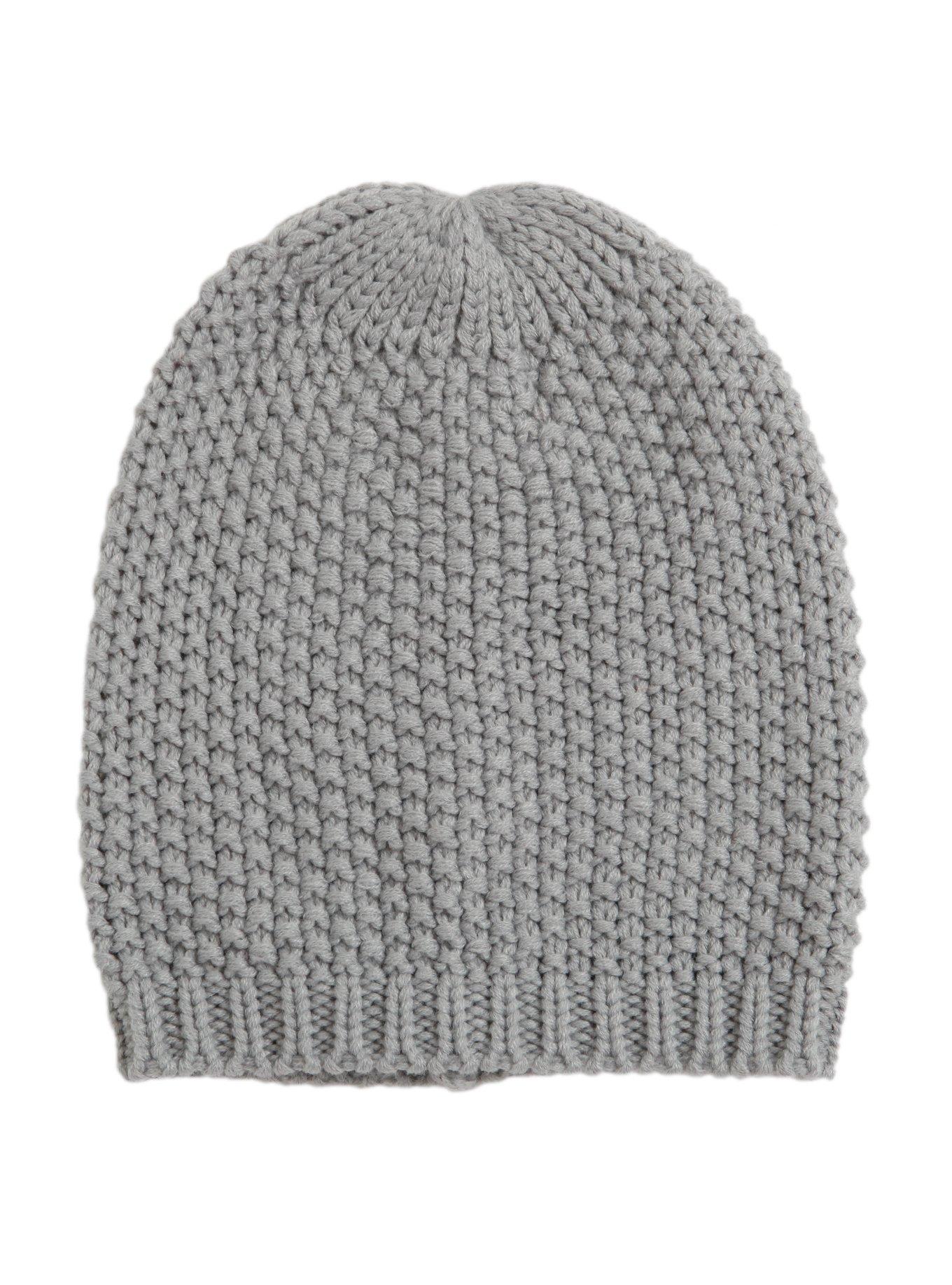 Grey Heavy Knit Slouch Beanie, , alternate