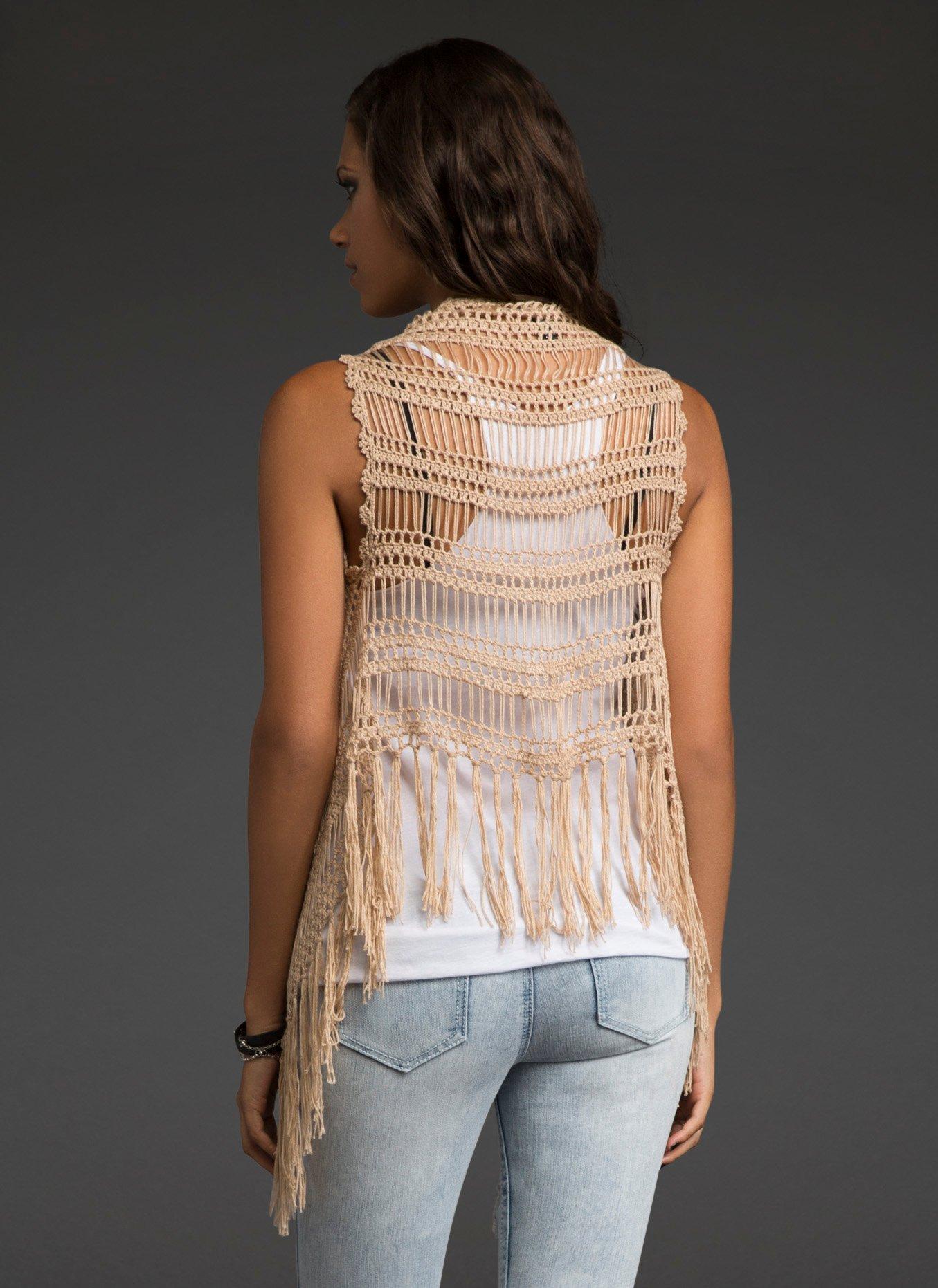 Crochet Fringe Cardigan, TAN/BEIGE, alternate