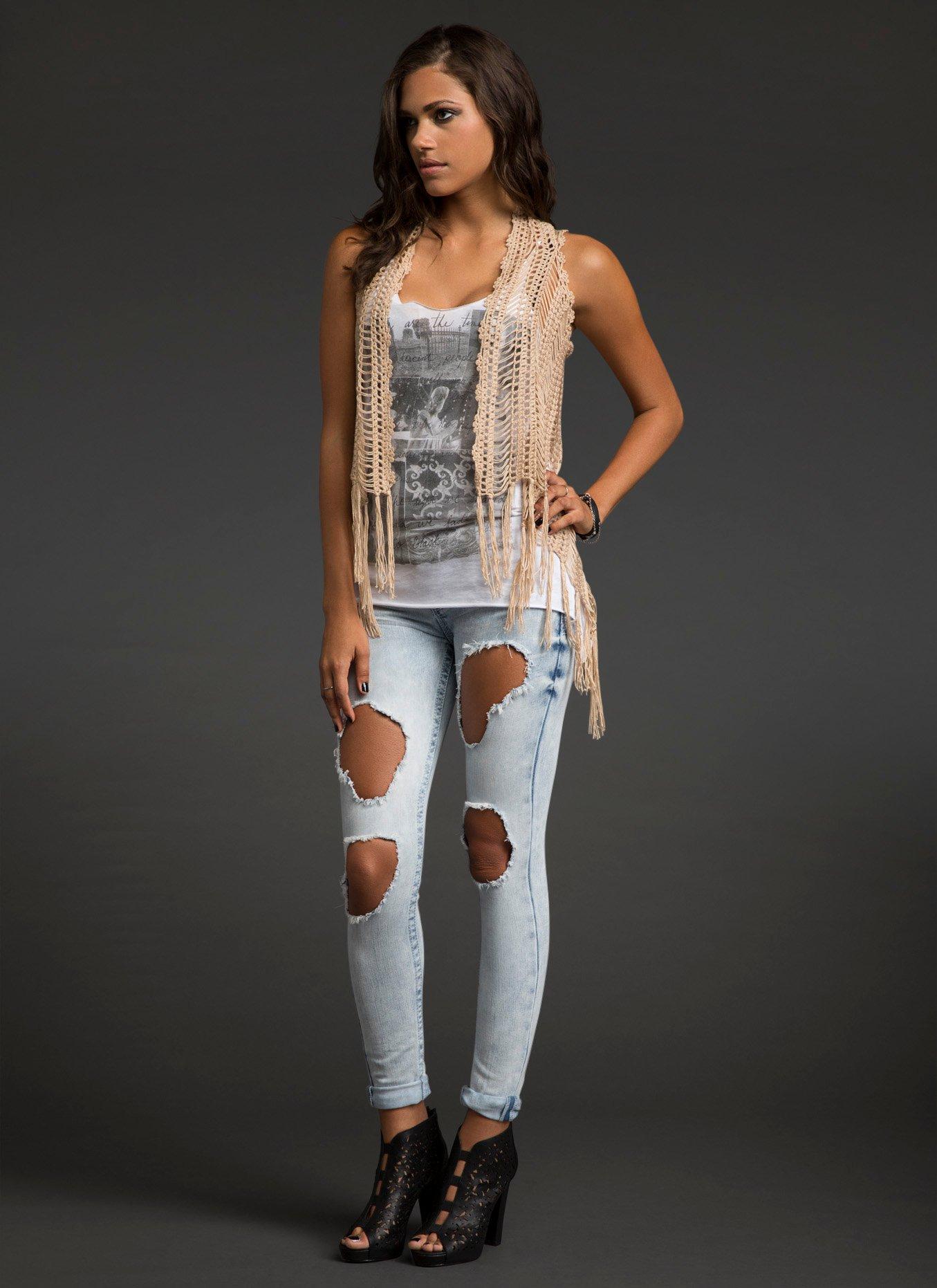 Crochet Fringe Cardigan, TAN/BEIGE, alternate
