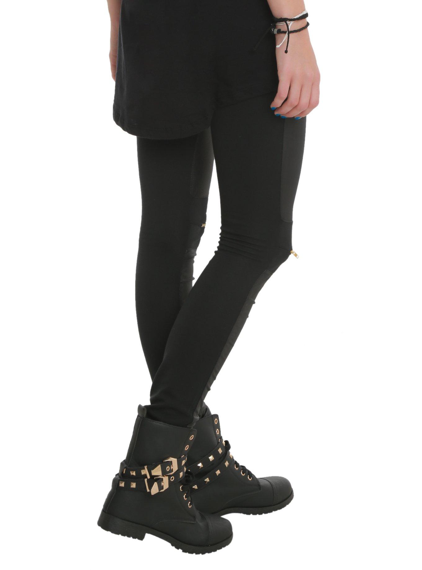 Black Knee Zipper Detail Leggings, , alternate