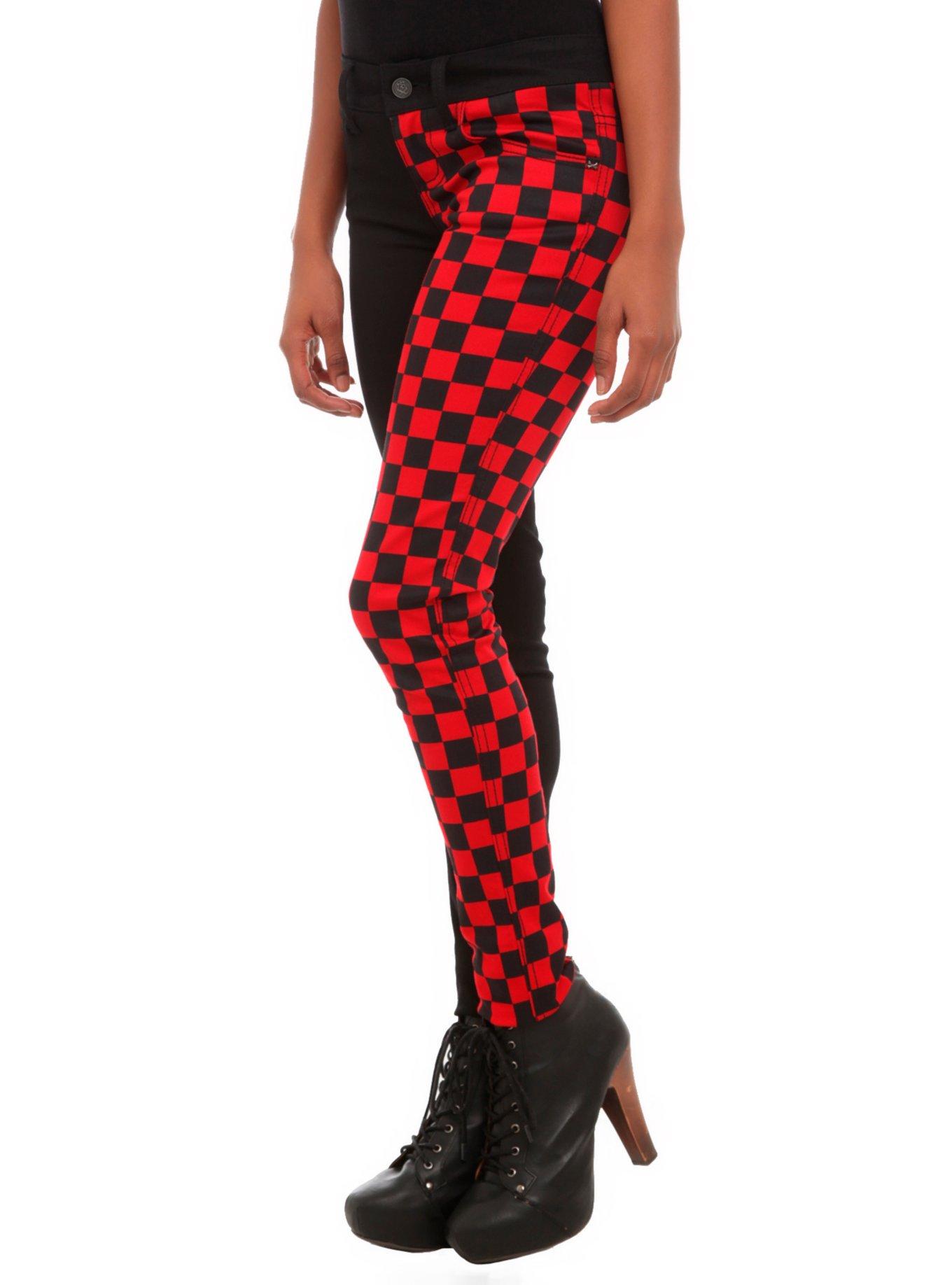 Royal Bones By Tripp Black & Red Checkered Split Leg Skinny Jeans