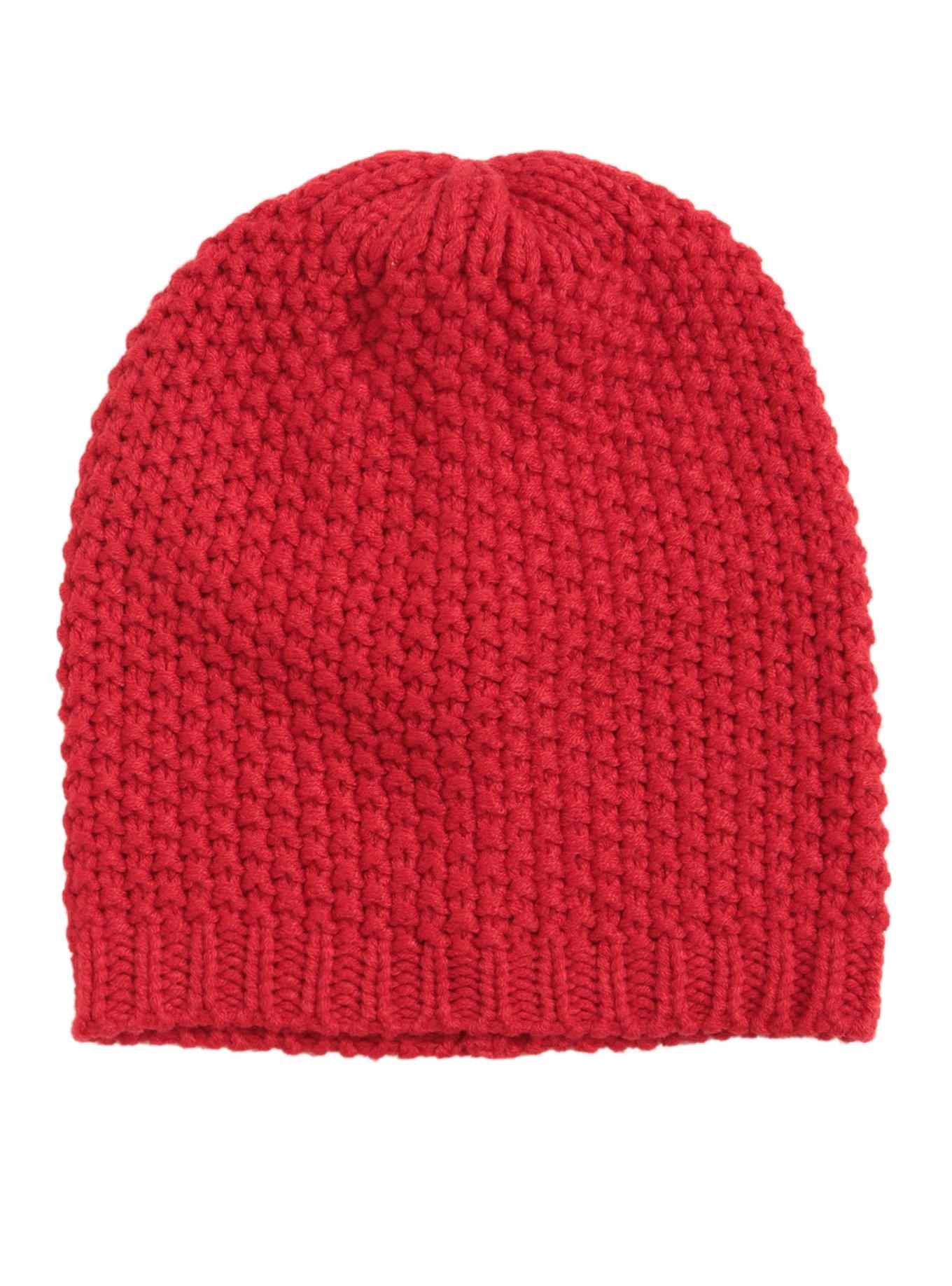 Red Heavy Knit Slouch Beanie, , alternate