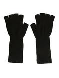 Black Knit Extended Cuff Fingerless Gloves, , alternate