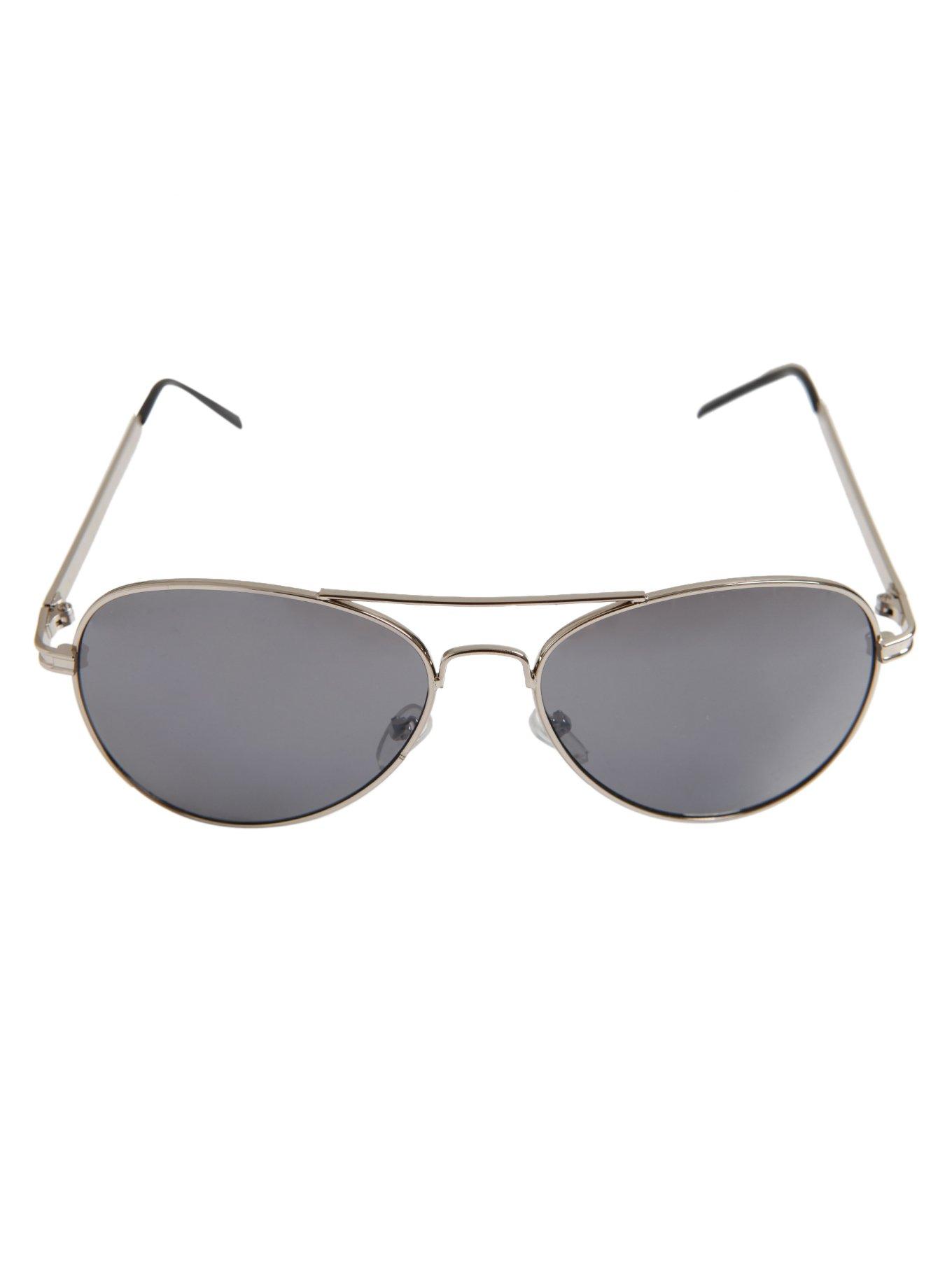 Silver Smoke Lens Aviator Sunglasses, , alternate