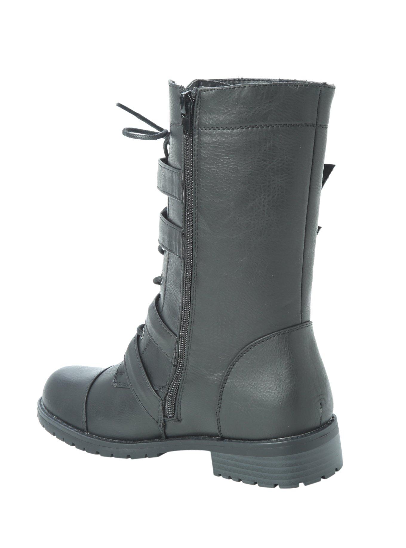 Black Four Buckle Strap Combat Boot, , alternate