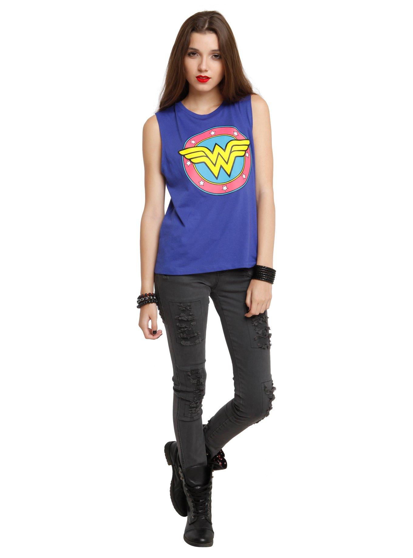 DC Comics Wonder Woman Logo Girls Muscle Top, , alternate