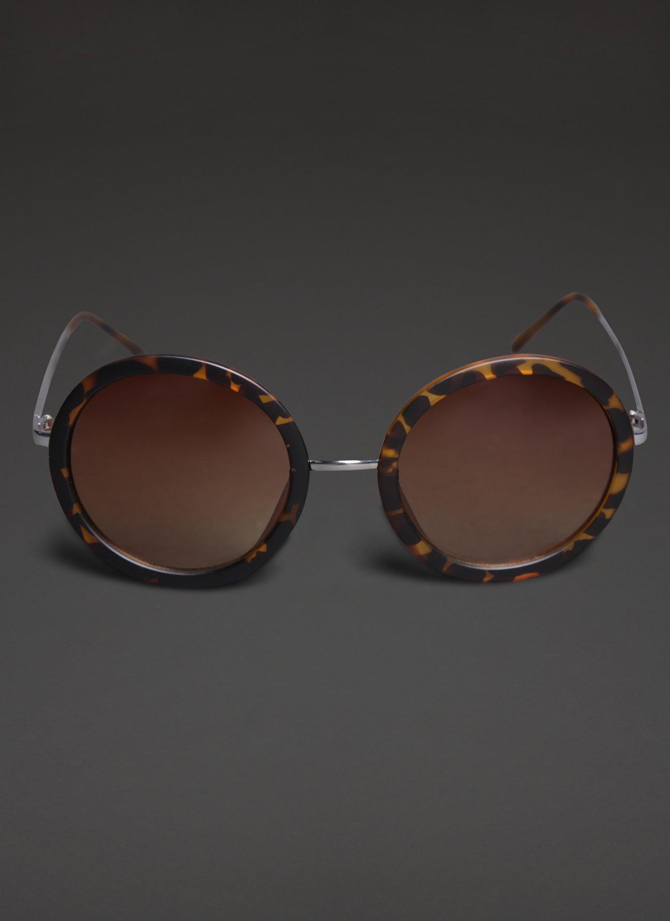 Oversized Round Tortoise Shell Sunglasses, , alternate