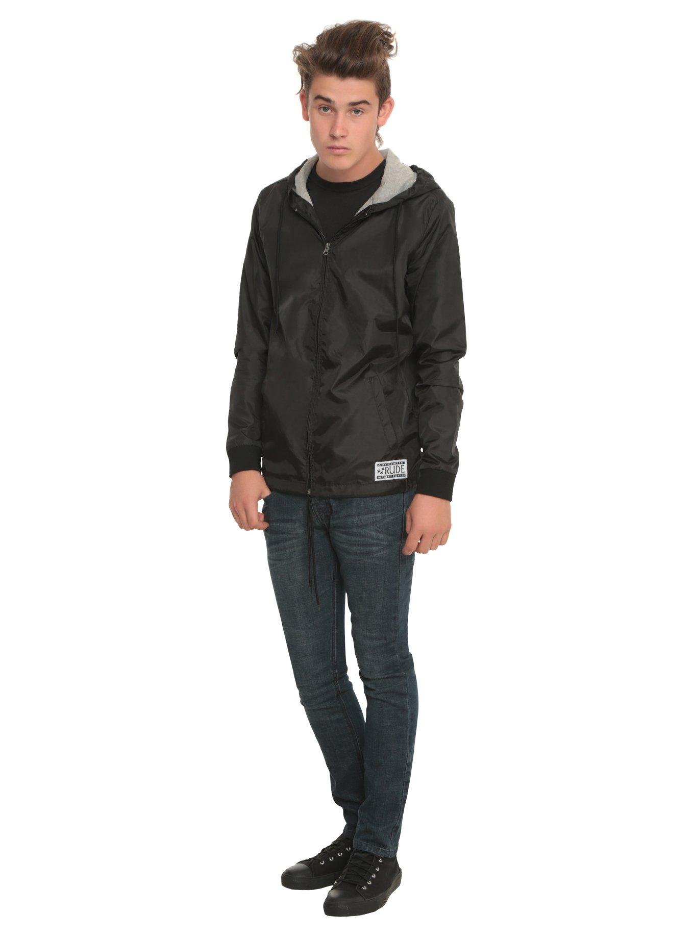 RUDE Black Hooded Windbreaker, , alternate