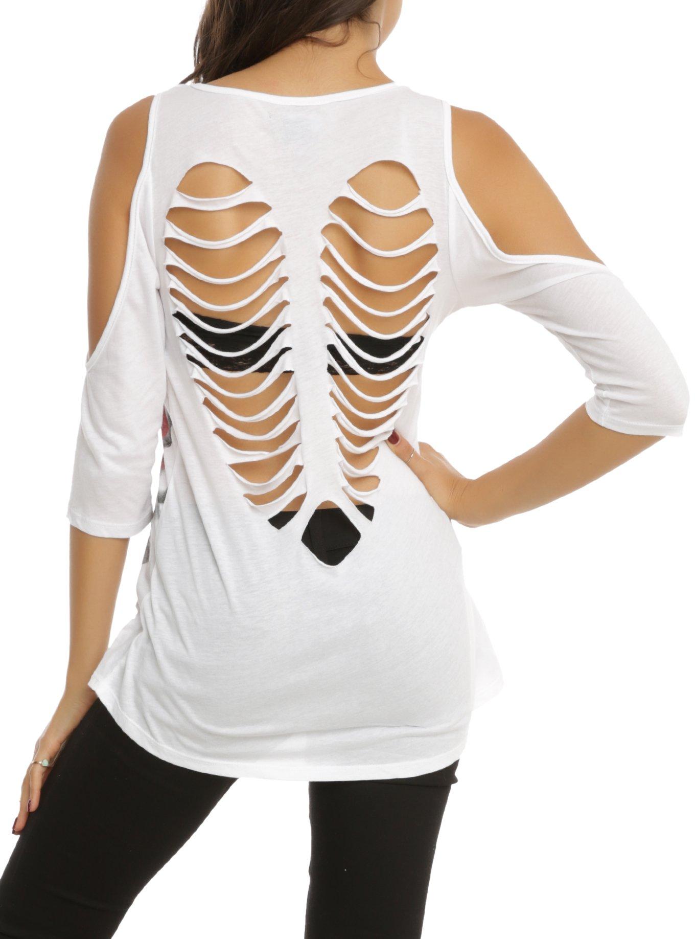 Floral Skull Cut-Out Cold Shoulder Top, , alternate