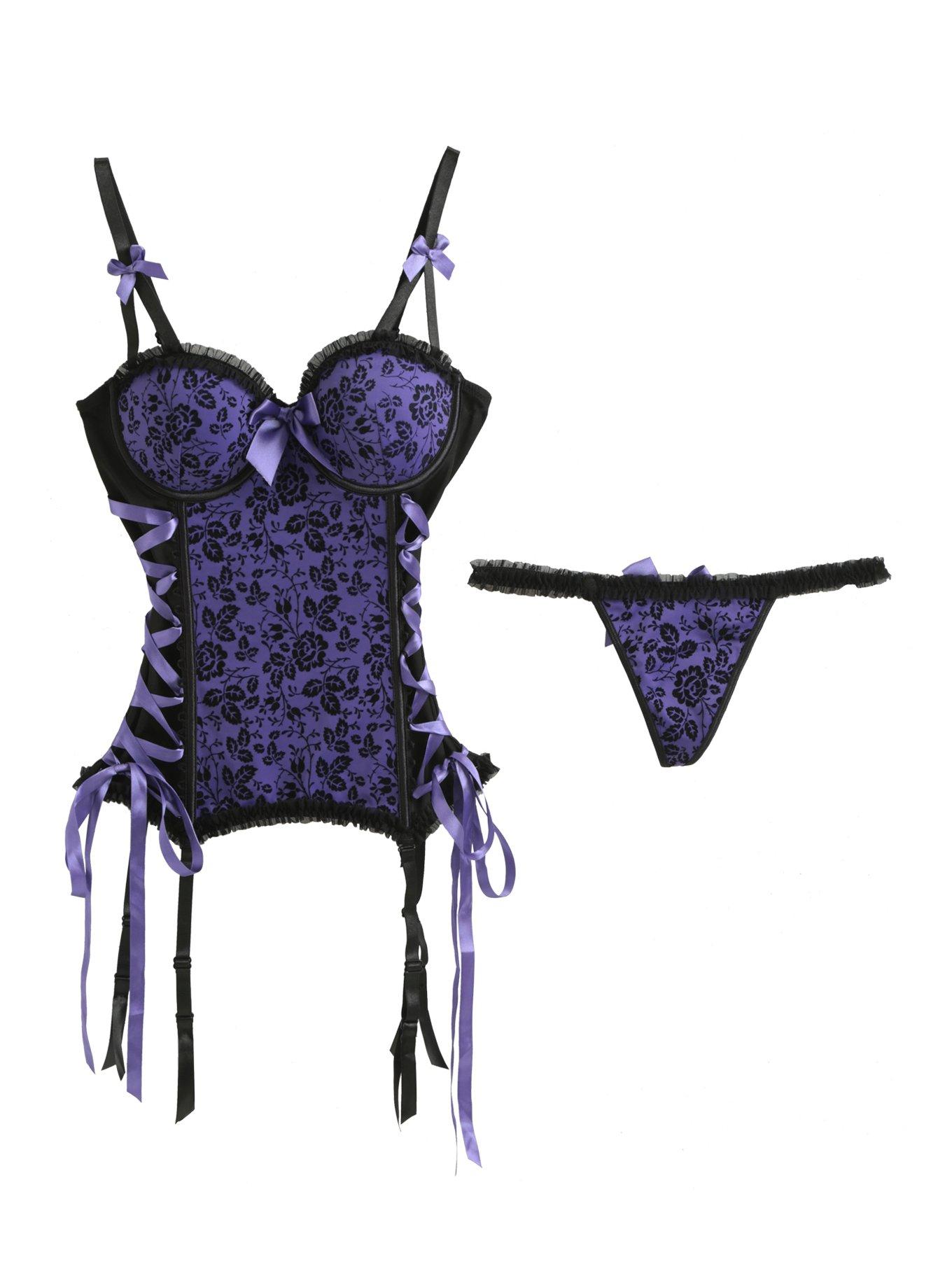 LOVEsick Purple Lace-Up Bustier Set, , alternate