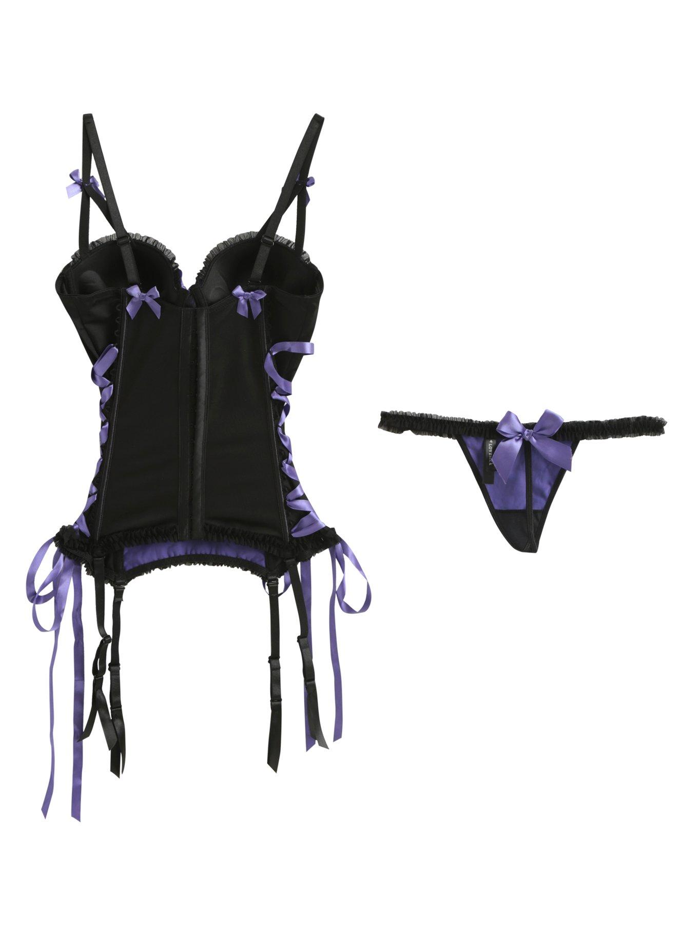 LOVEsick Purple Lace-Up Bustier Set, , alternate
