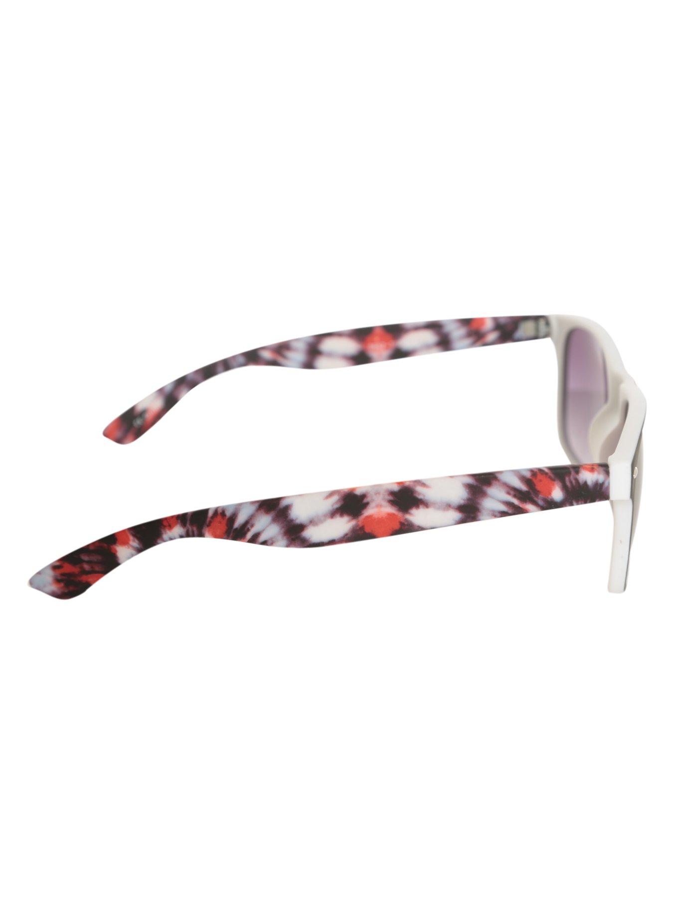 Red & Black Tie Dye Arm Retro Sunglasses, , alternate