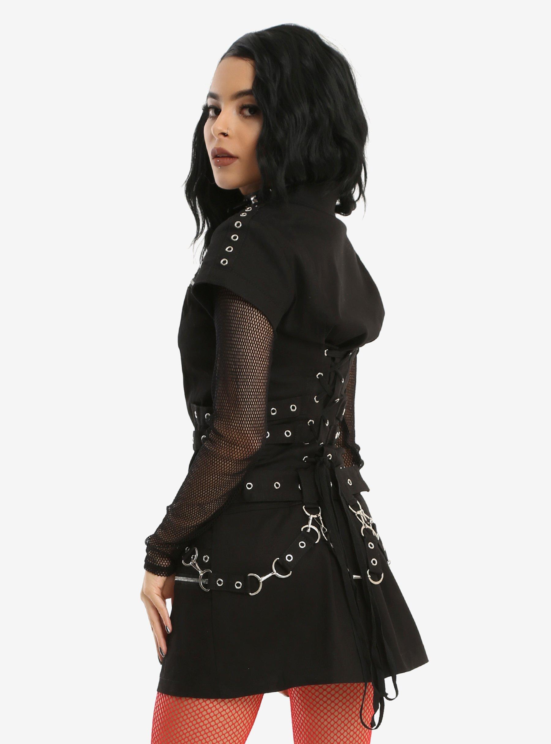 Hearts & Roses Zipper Bondage Dress, BLACK, alternate