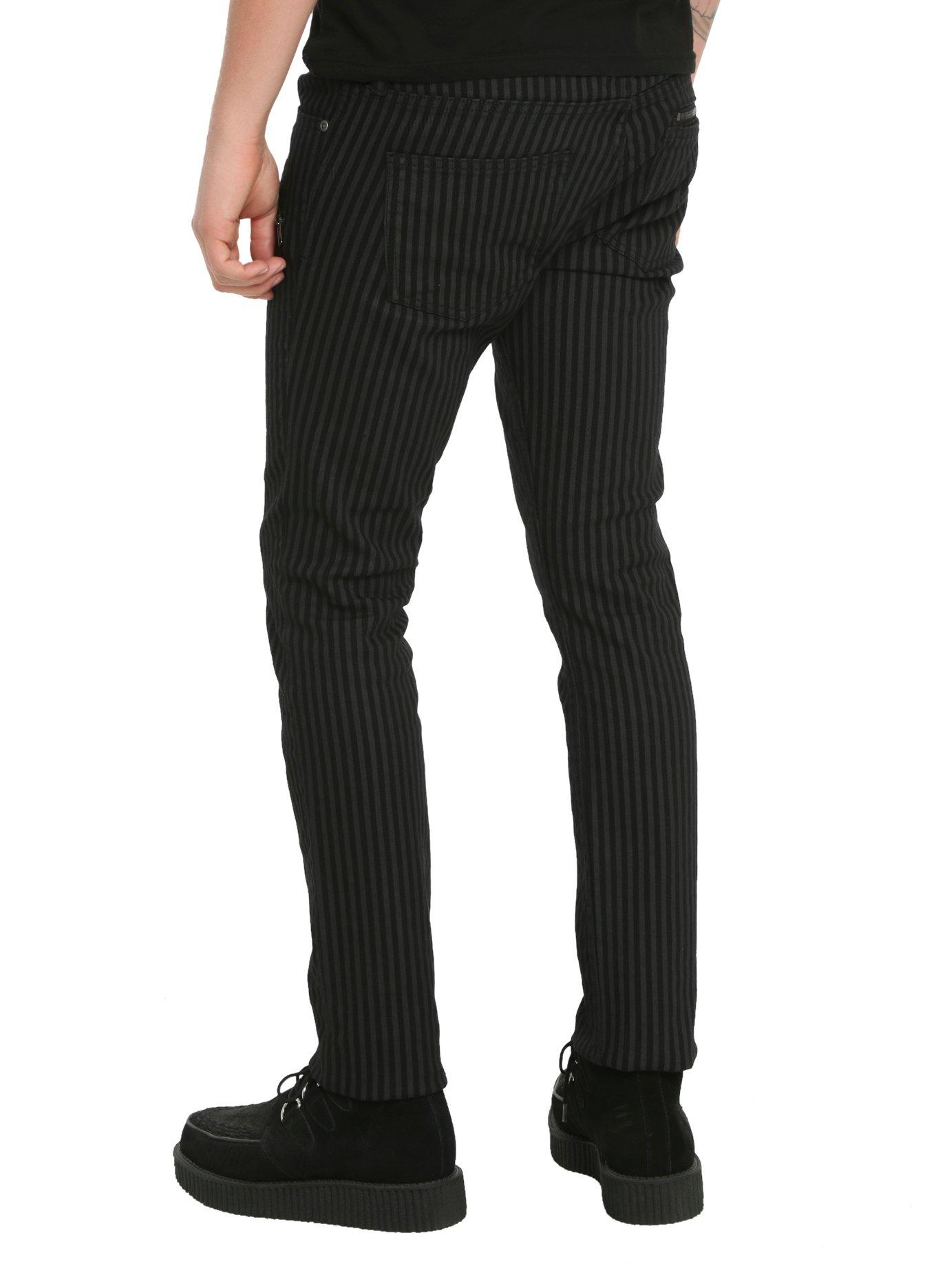 RUDE Black Tonal Stripe Zipper Skinny Jeans, BLACK, alternate