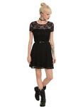 Black Lace Belted Dress, , alternate