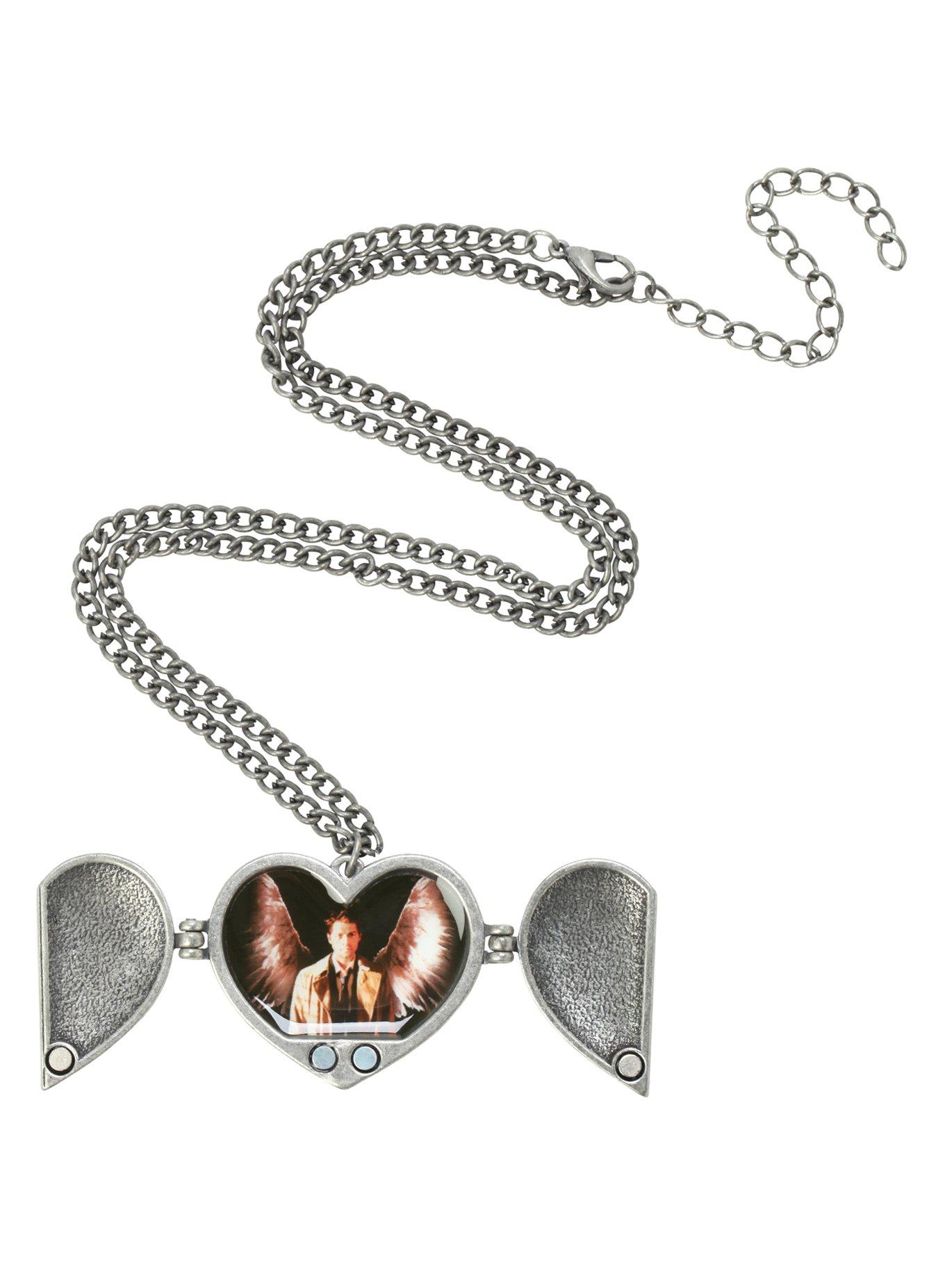 Supernatural Castiel Wings Heart Locket Necklace, , alternate