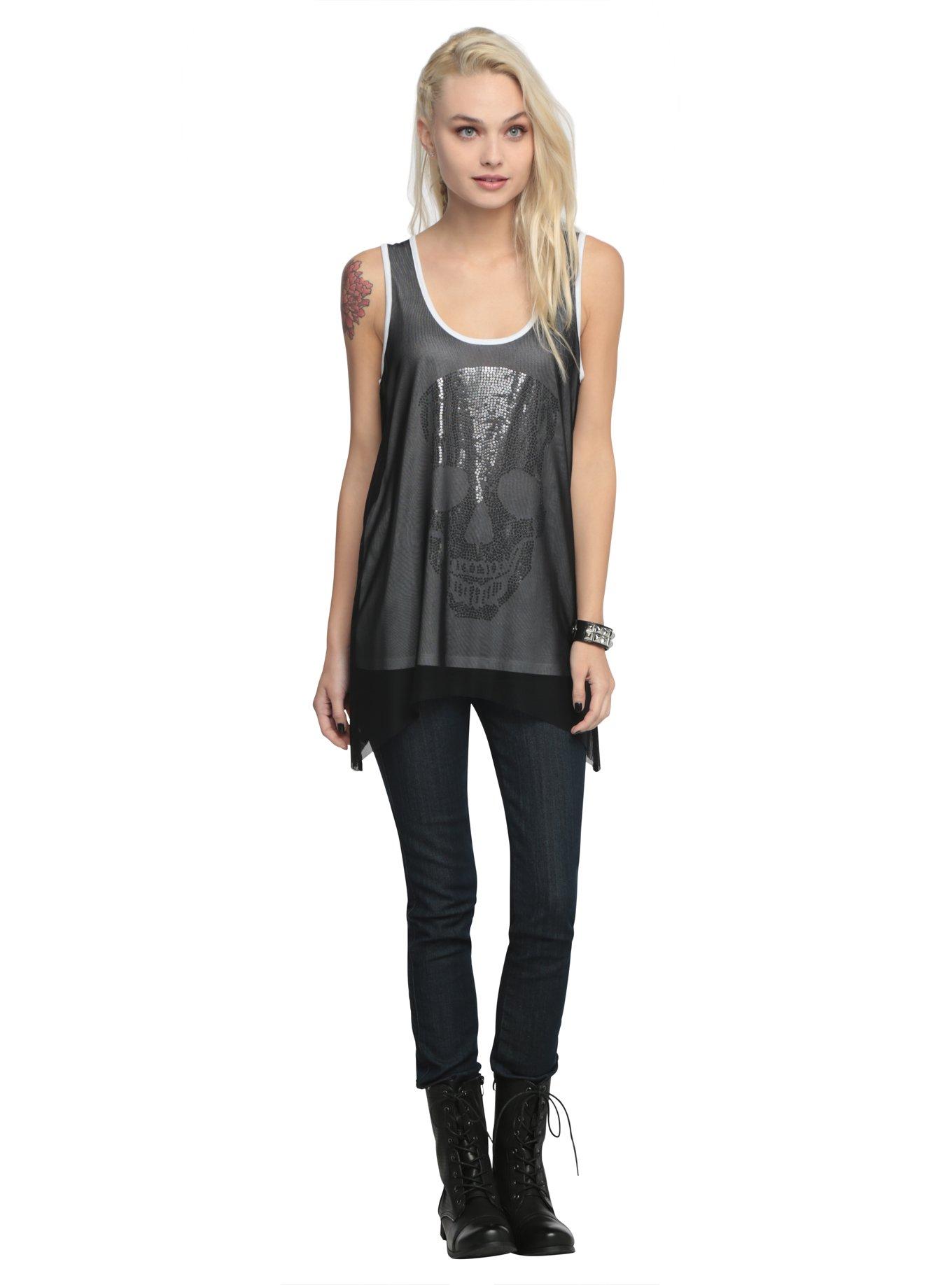 Skull Sequin Girls Tank Top, , alternate