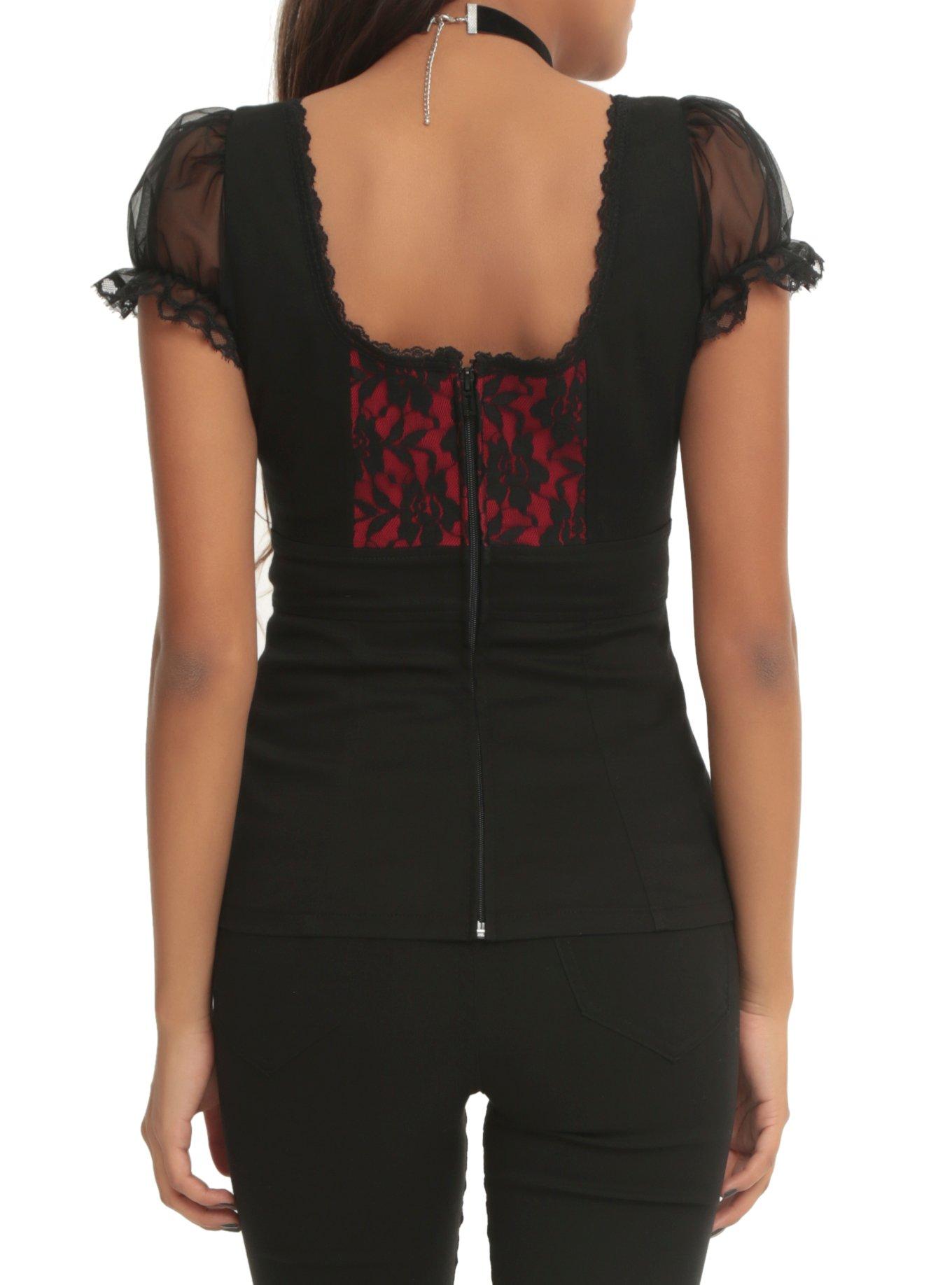 Royal Bones By Tripp Black And Red Lace Top, , alternate