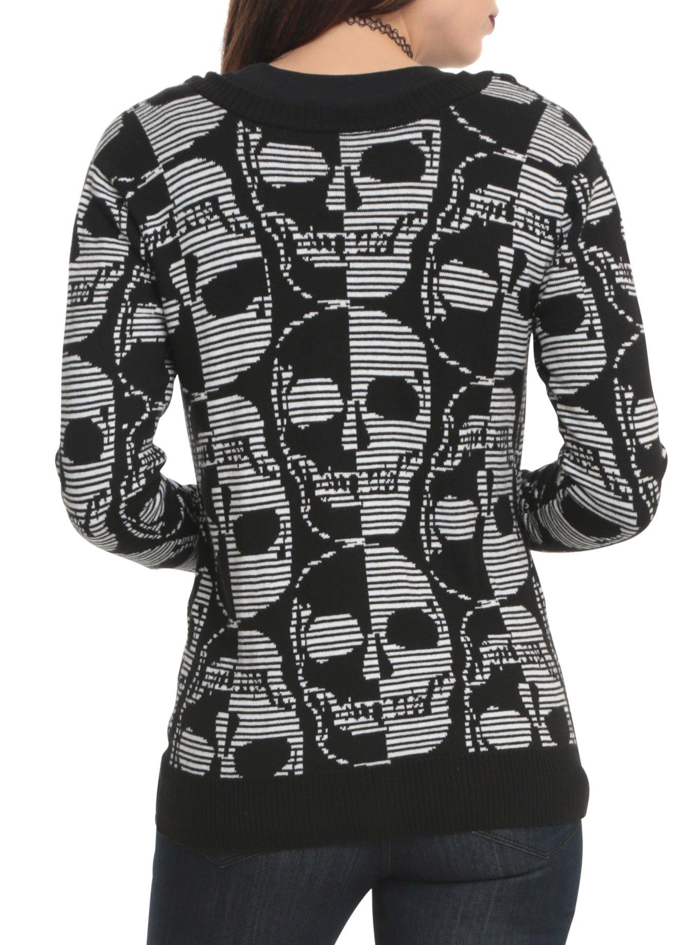 Black & White Stripe Skull Button Cardigan, , alternate