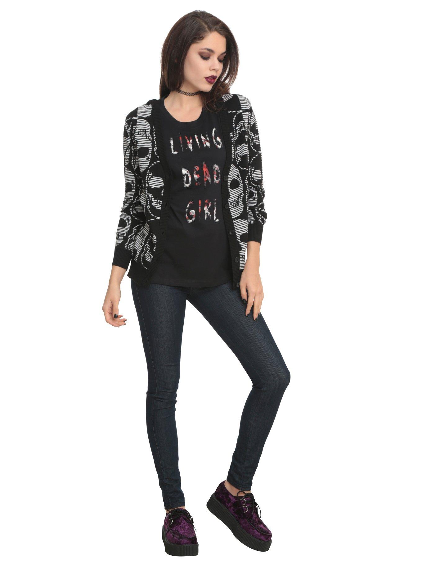 Black & White Stripe Skull Button Cardigan, , alternate