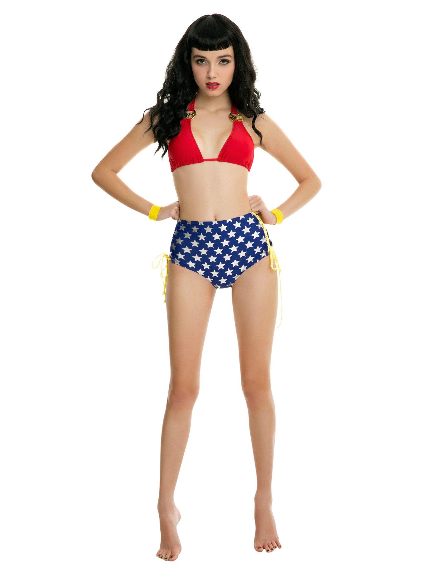 DC Comics Wonder Woman Red Rings Retro Swim Top, , alternate