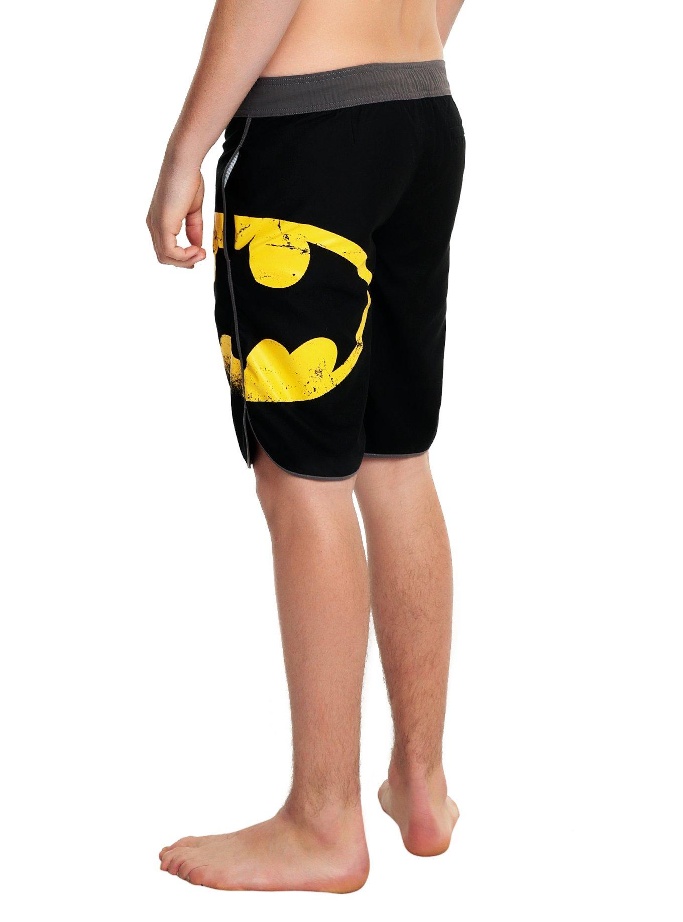 DC Comics Batman Distressed Logo Swim Trunks, , alternate