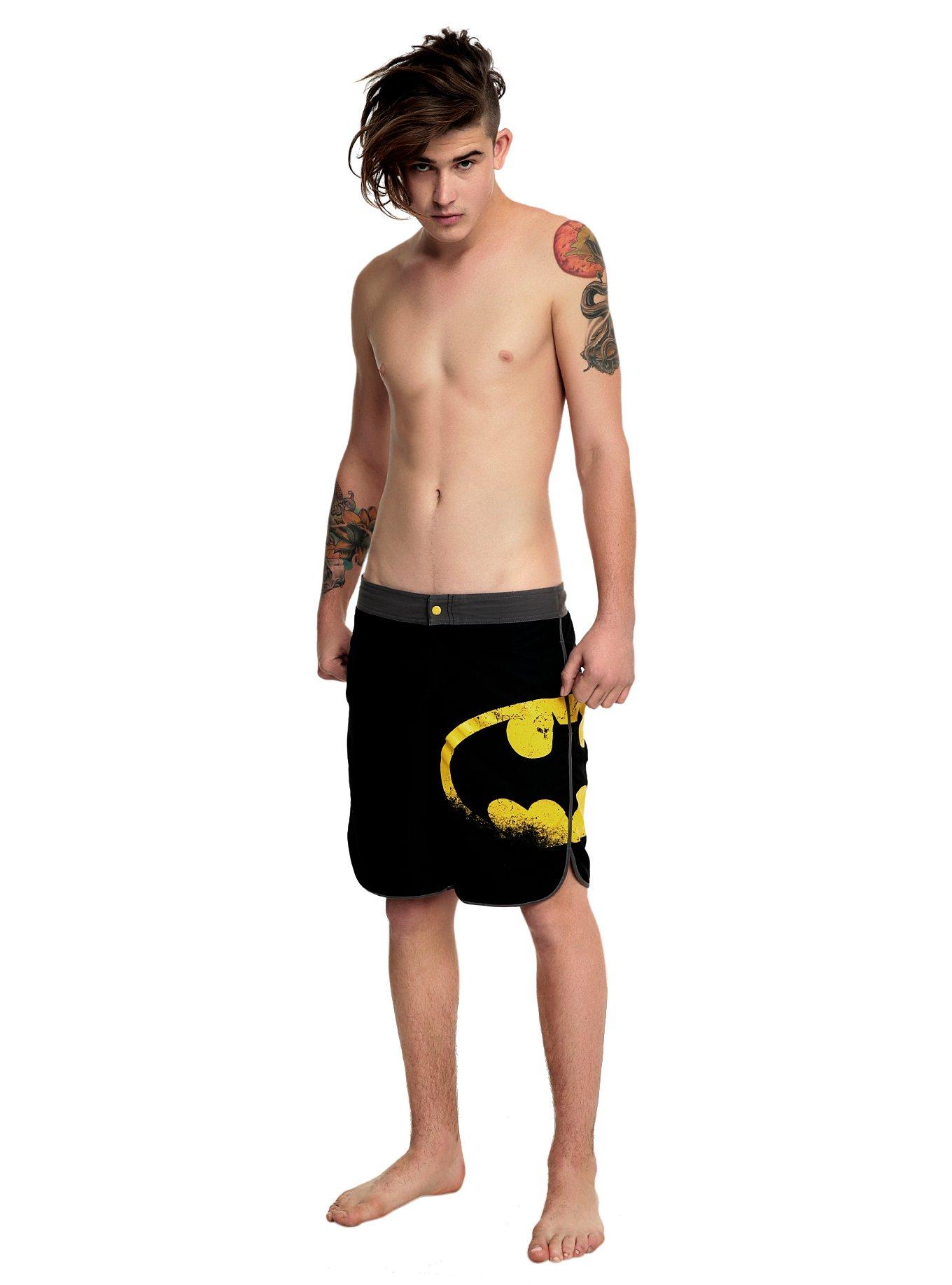 DC Comics Batman Distressed Logo Swim Trunks, , alternate