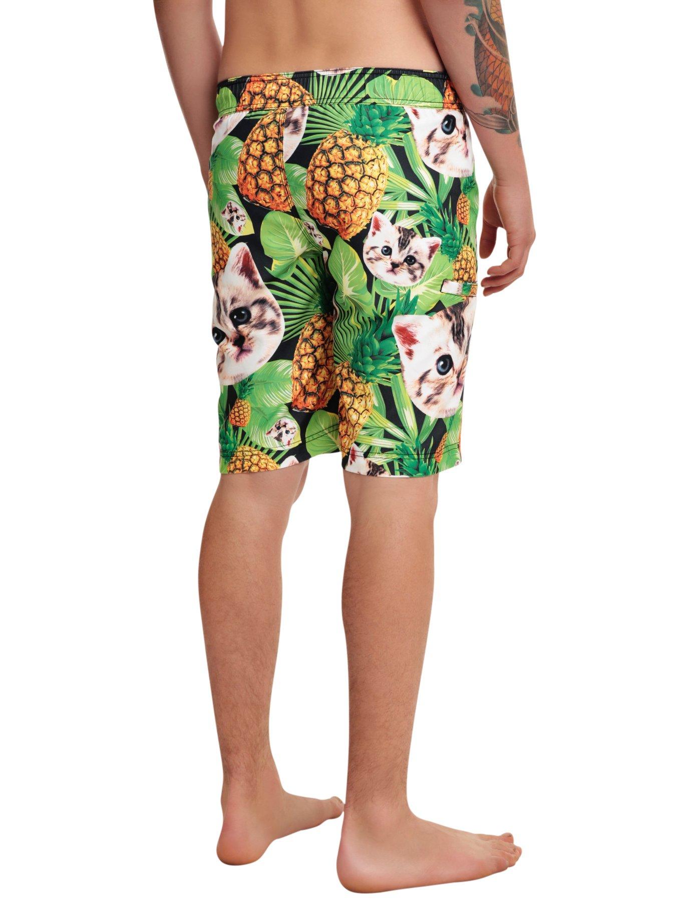 Cats & Pineapples Swim Trunks, BLACK, alternate