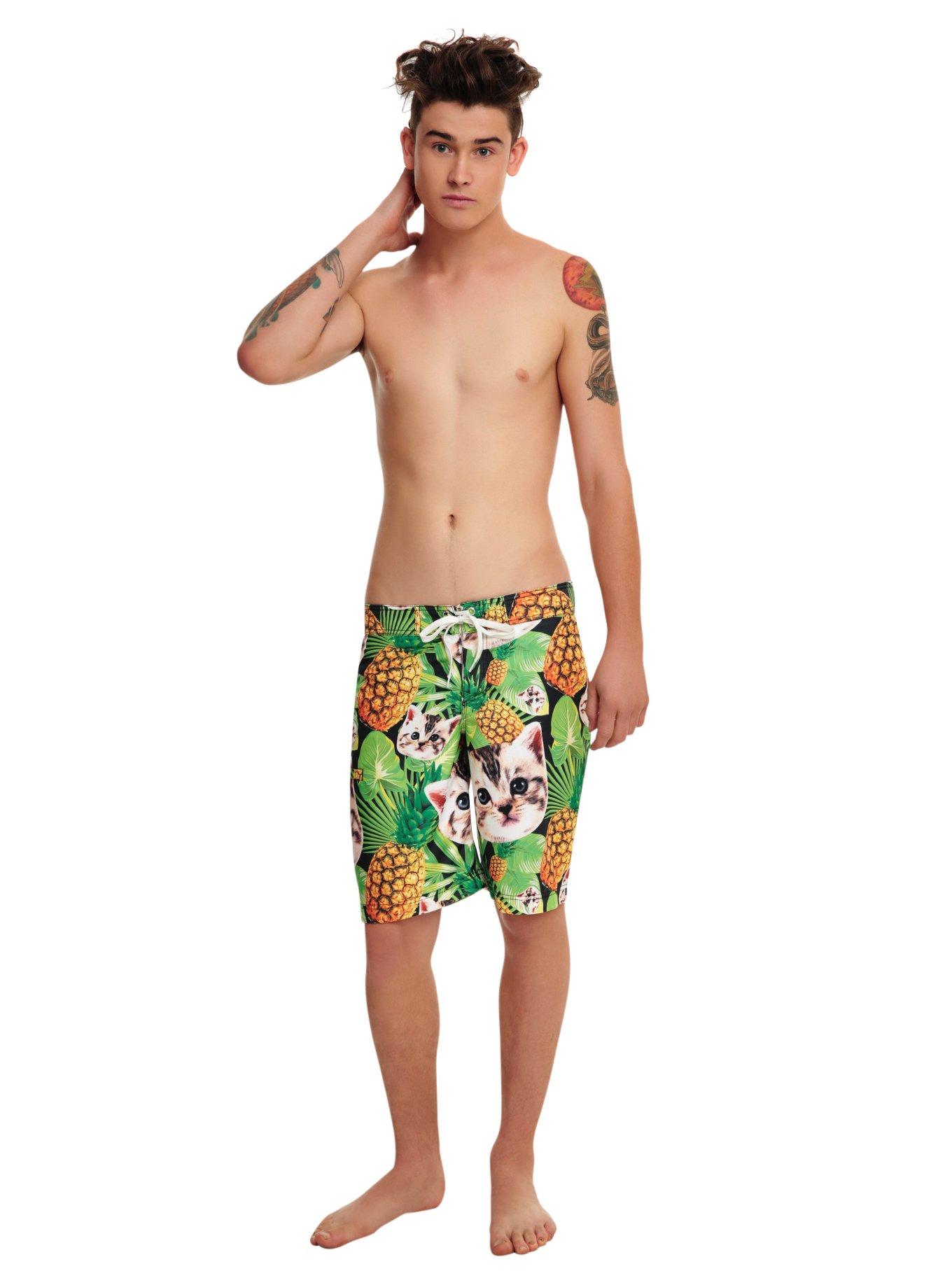 Cats & Pineapples Swim Trunks, BLACK, alternate
