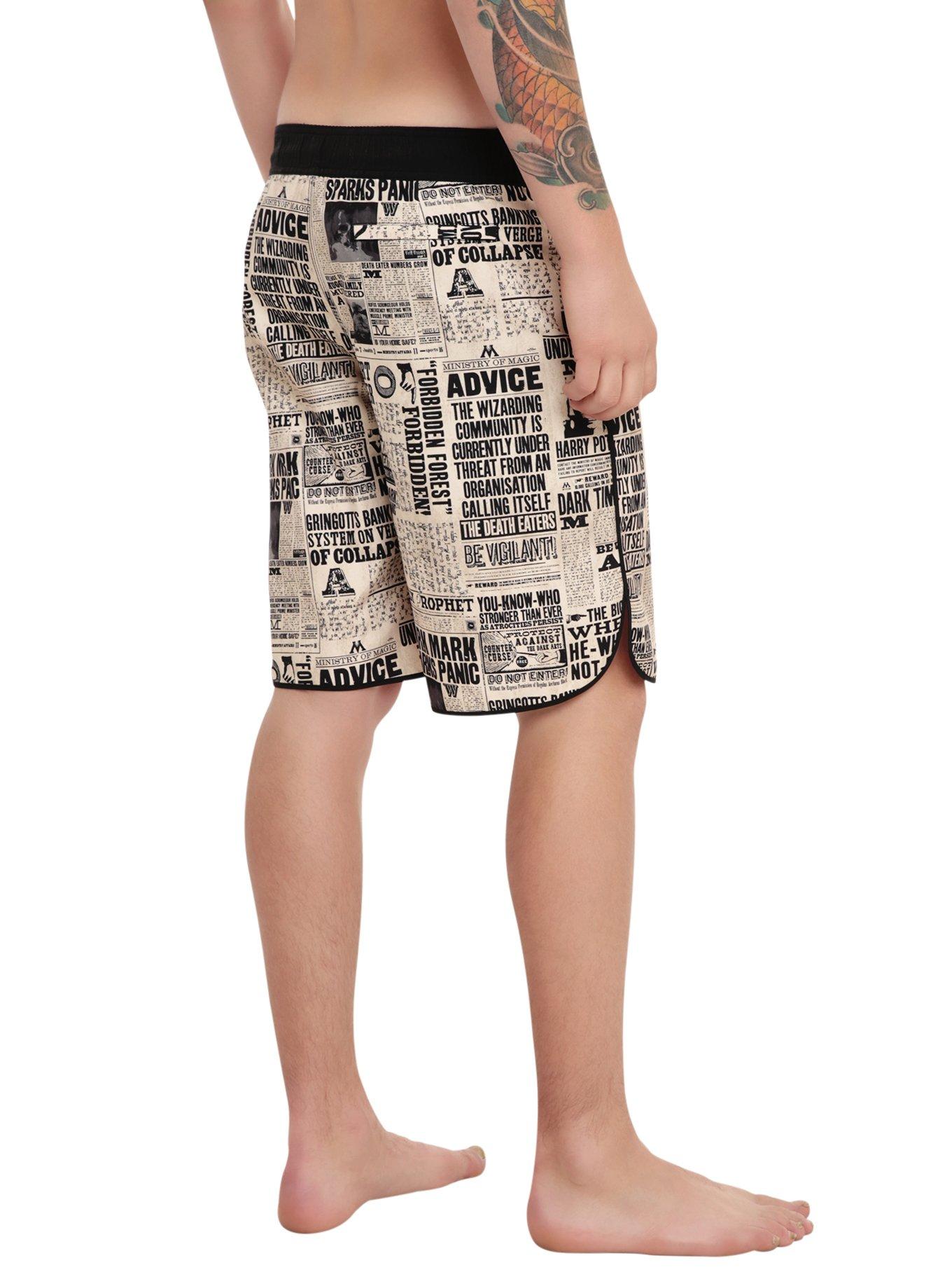 Harry Potter Daily Prophet Swim Trunks, BLACK, alternate