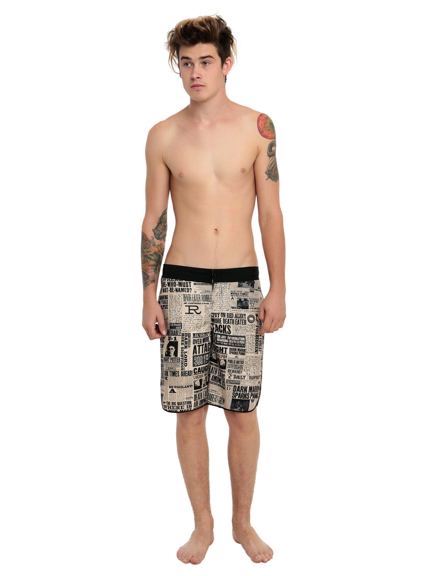 Harry Potter Daily Prophet Swim Trunks, BLACK, alternate