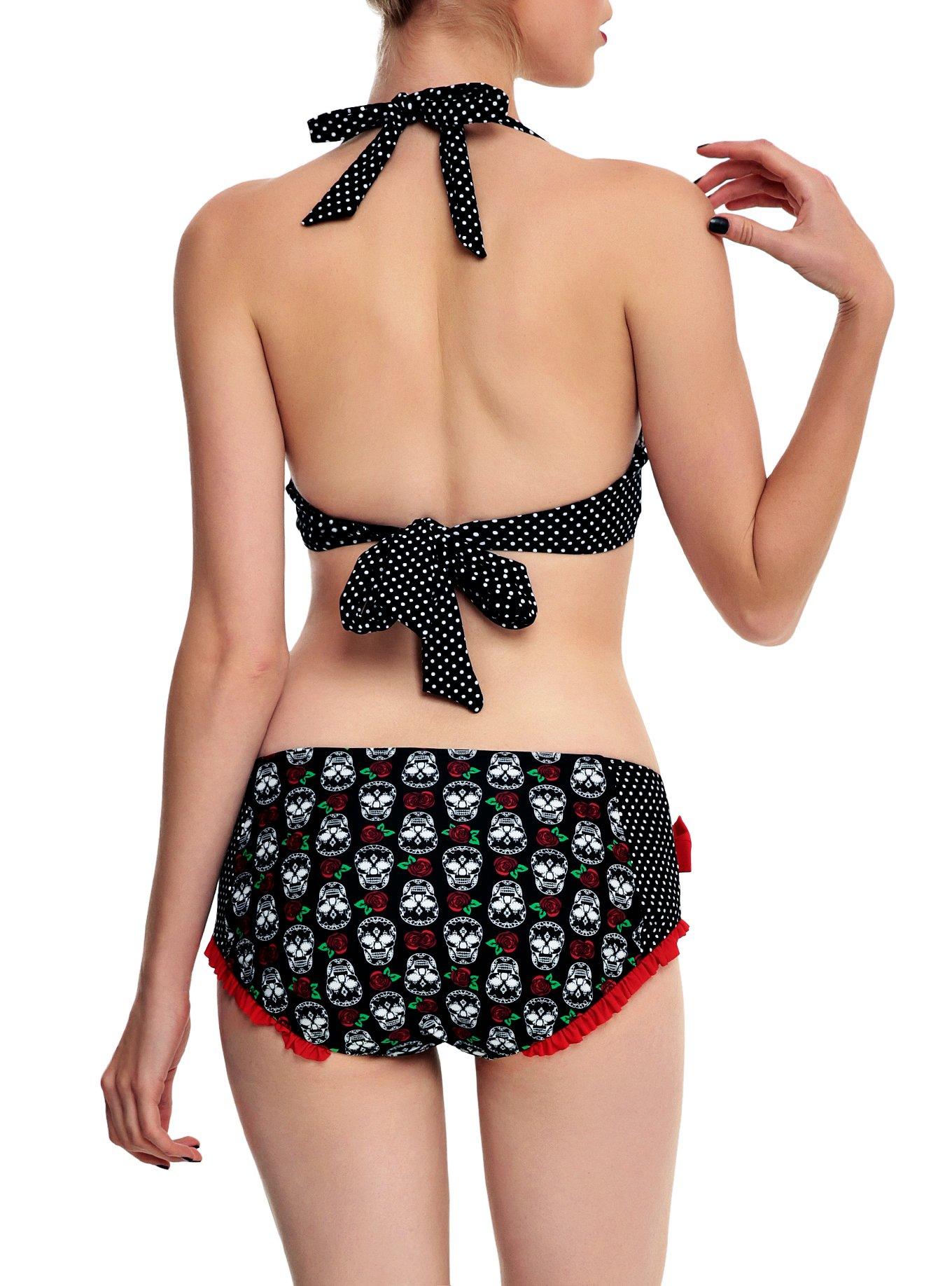 Sugar Skull Polka Dot Swim Top, , alternate