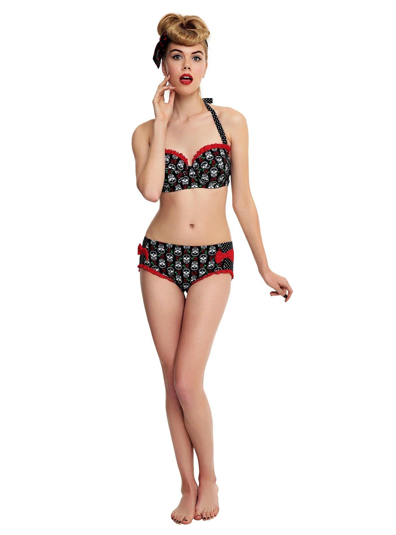 Sugar Skull Polka Dot Swim Top, , alternate