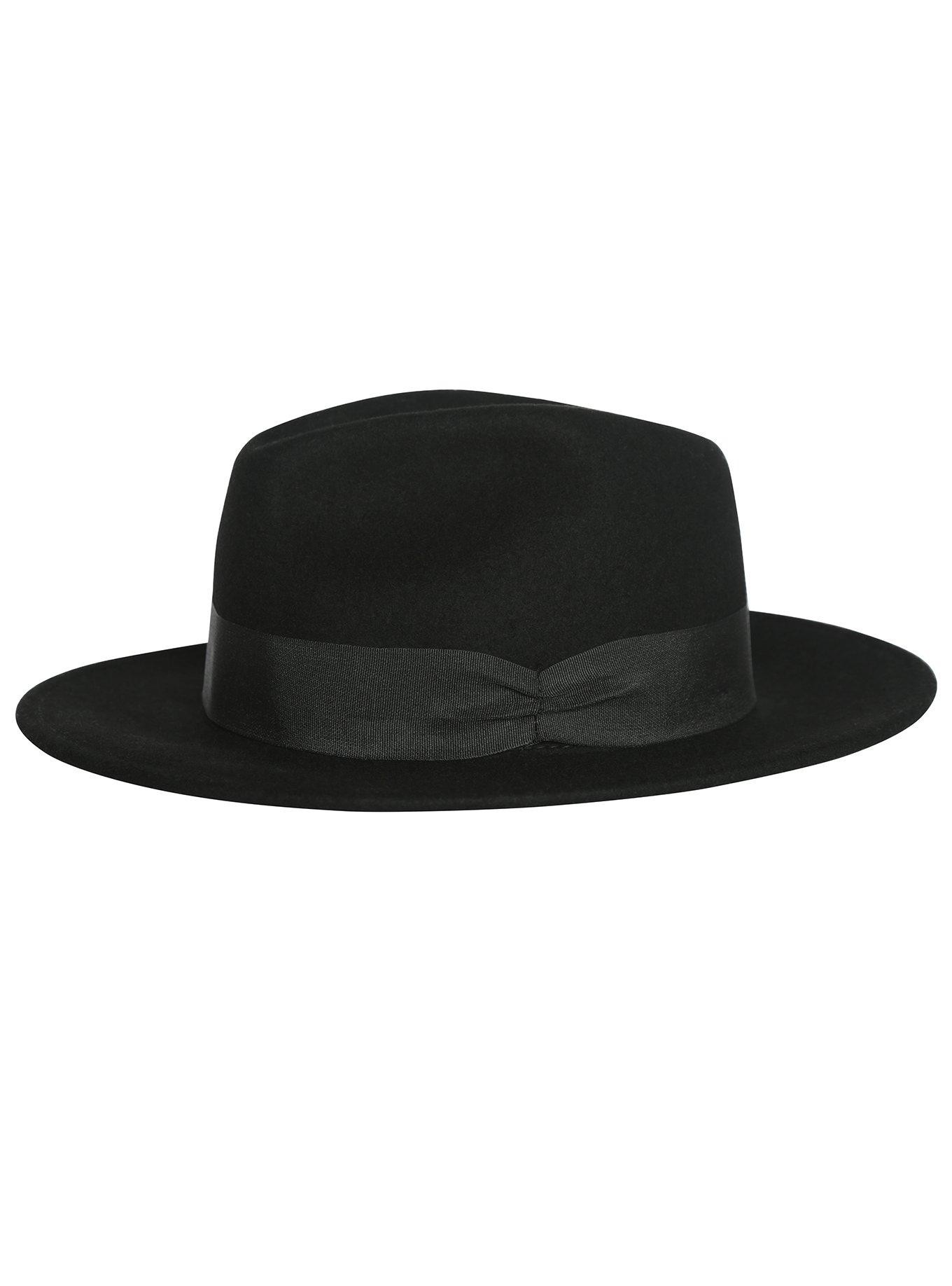 Black Wool Wide Brim Fedora, , alternate