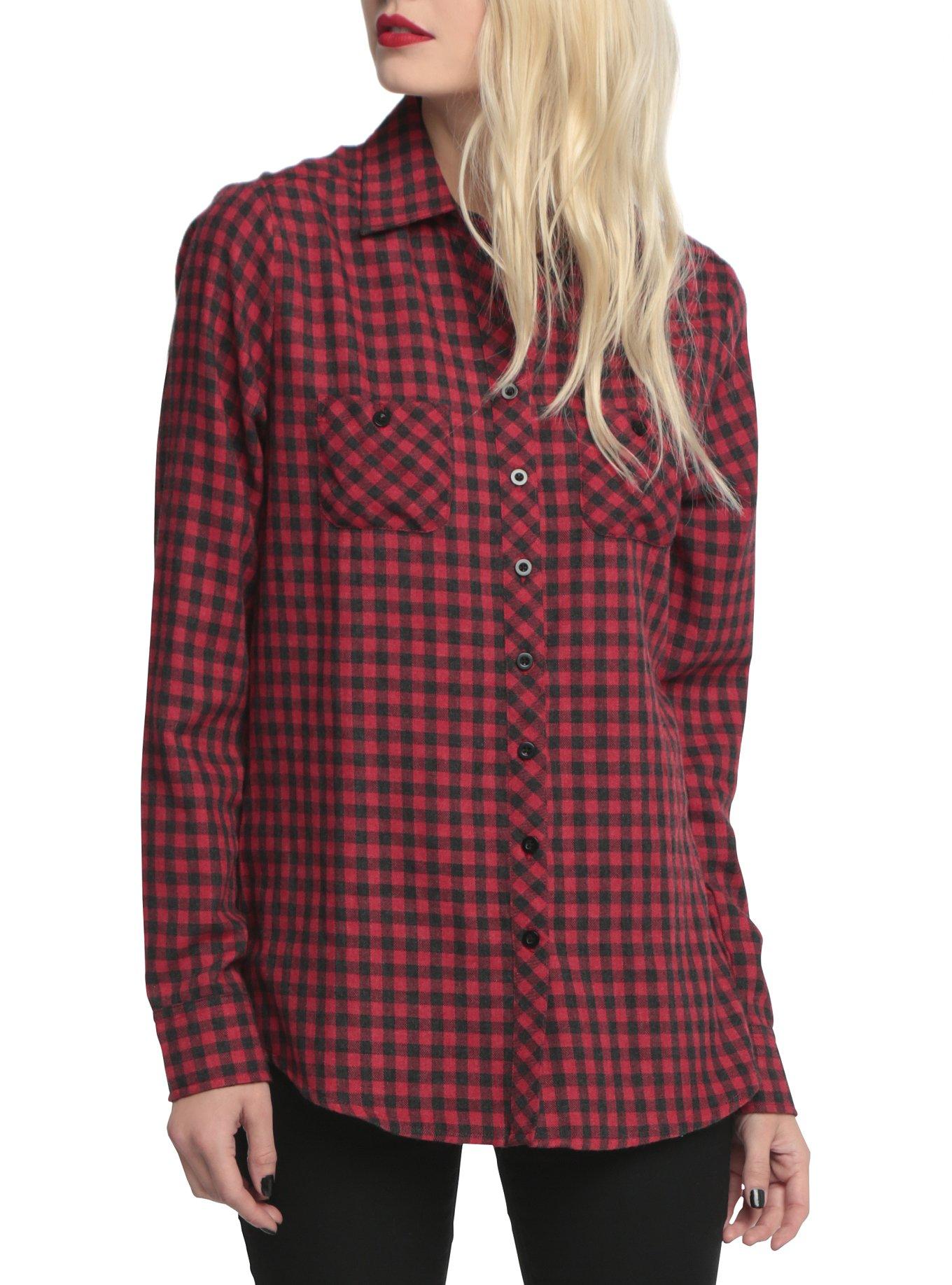 Red & Black Plaid Skull Top, , alternate