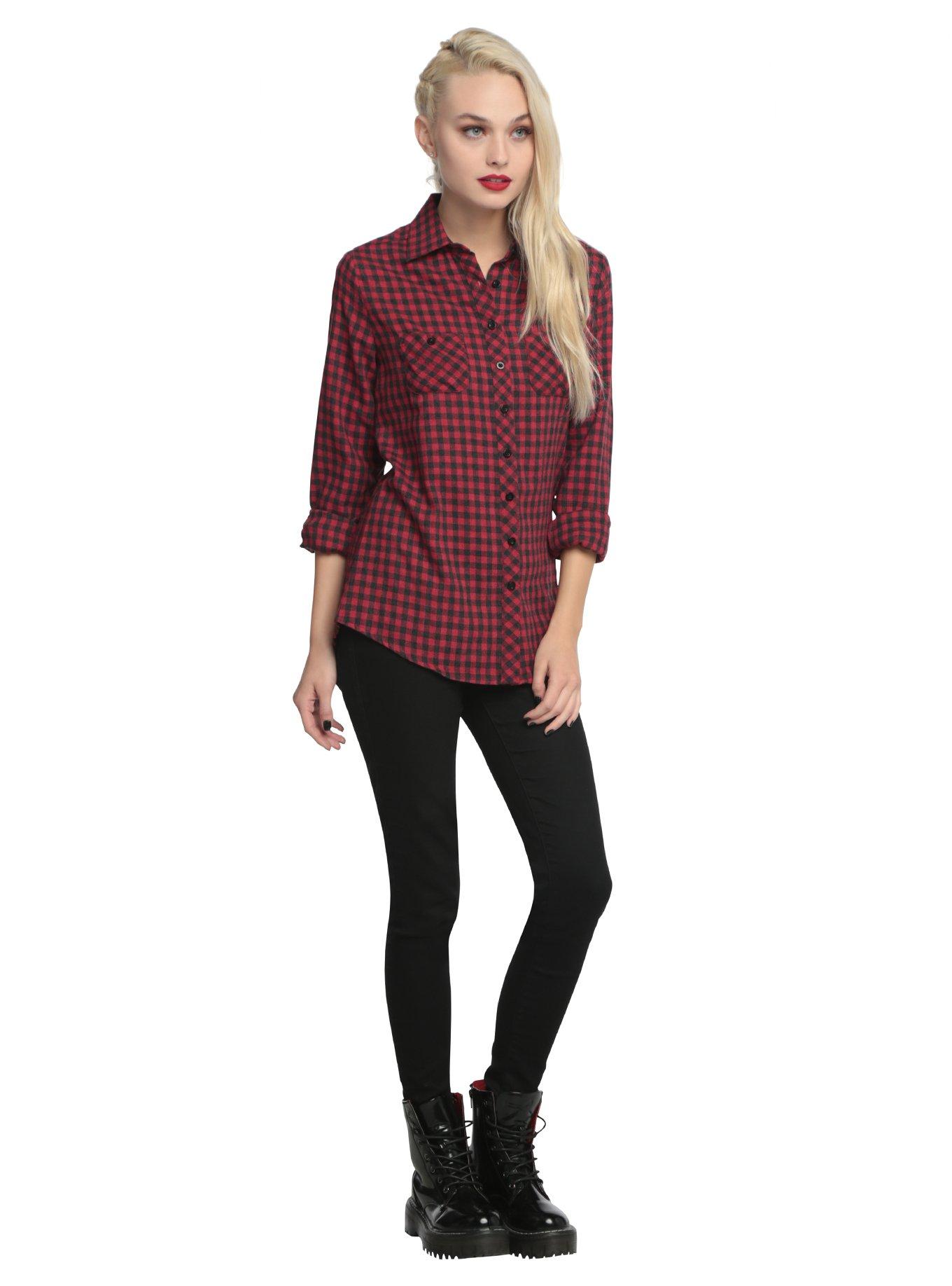 Red & Black Plaid Skull Top, , alternate